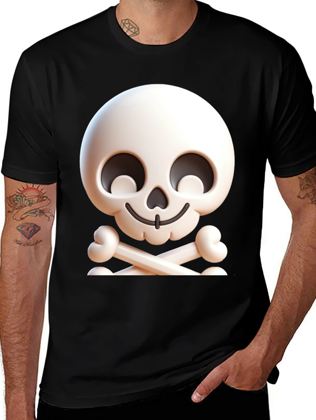 Cartoon Skull & Crossbones Graphic Black T-Shirt