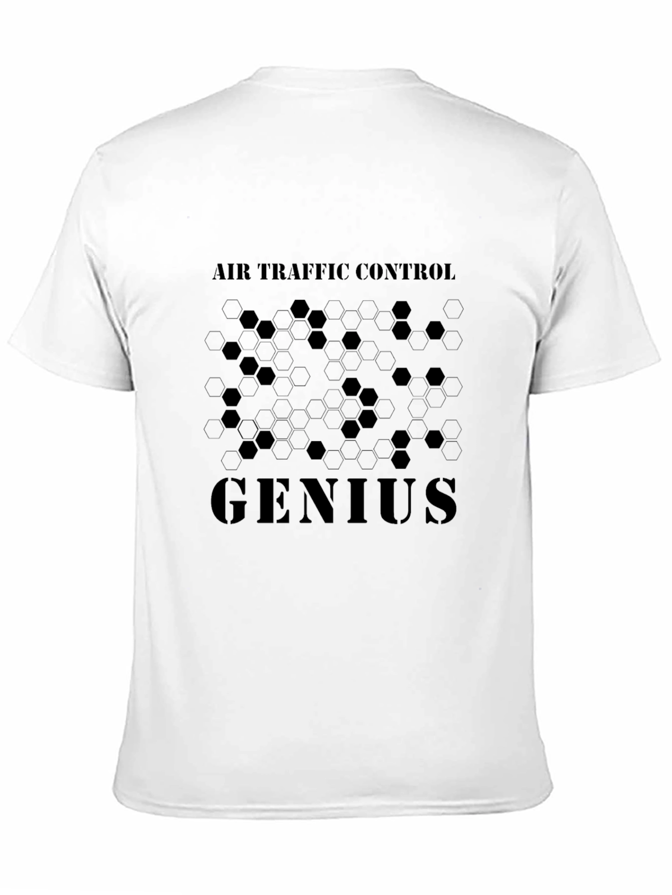 Air Traffic Control Genius Hexagon Design Black T-Shirt