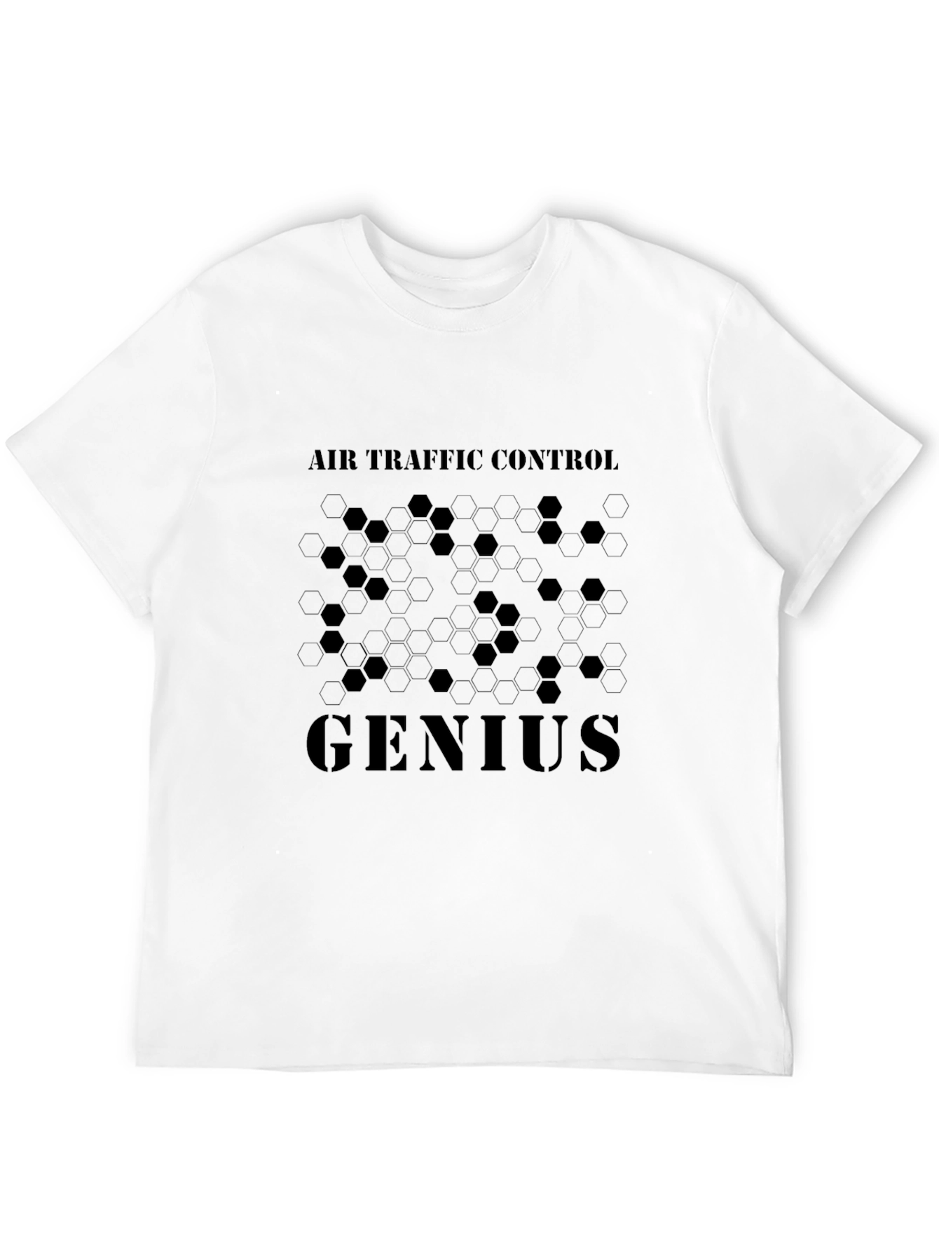 Air Traffic Control Genius Hexagon Design Black T-Shirt