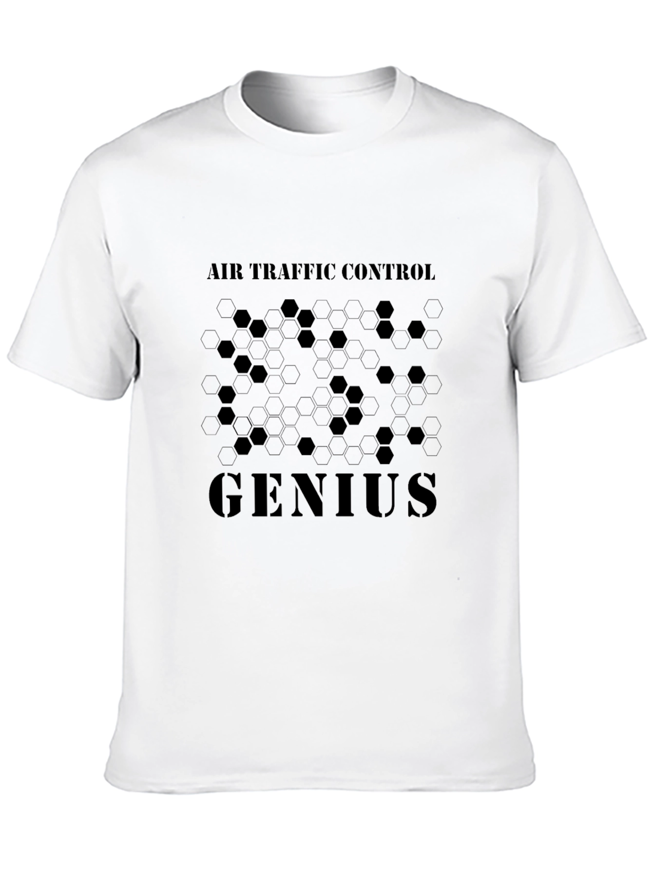 Air Traffic Control Genius Hexagon Design Black T-Shirt