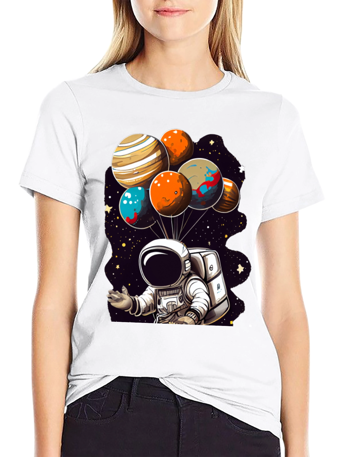 Astronaut Planet Balloons Graphic T-Shirt