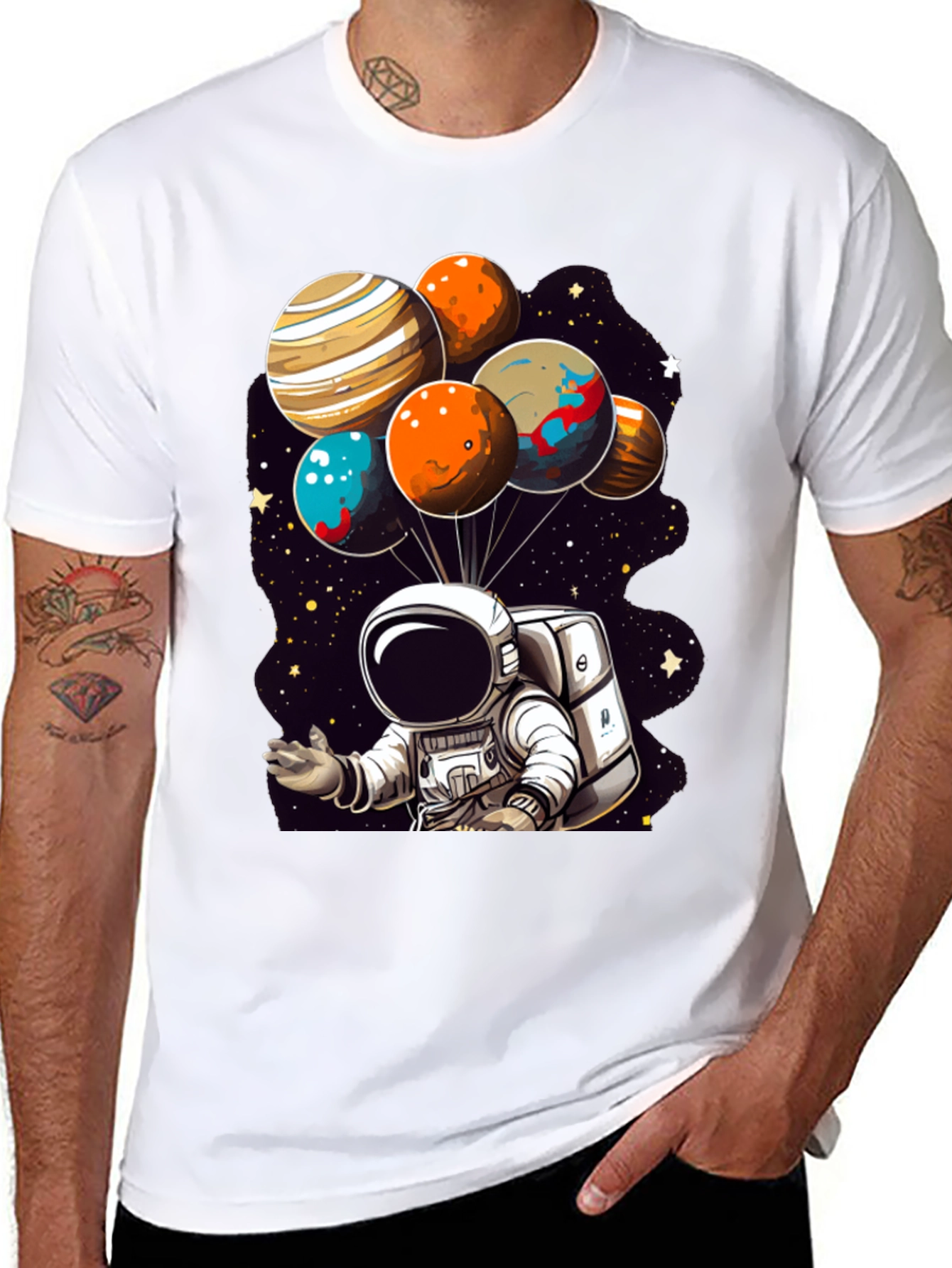 Astronaut Planet Balloons Graphic T-Shirt