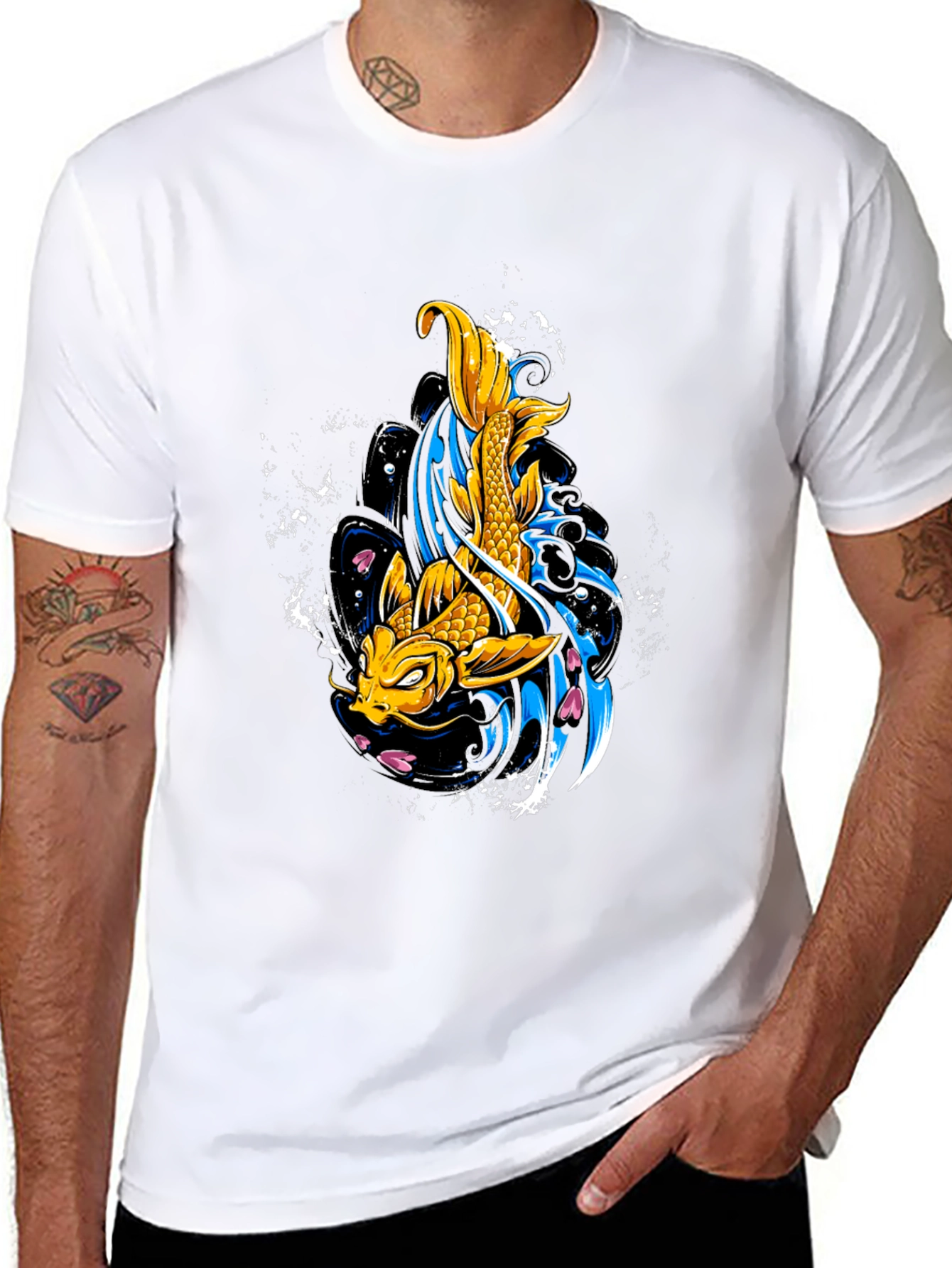 Koi Fish Graphic Tee - Black Cotton T-Shirt