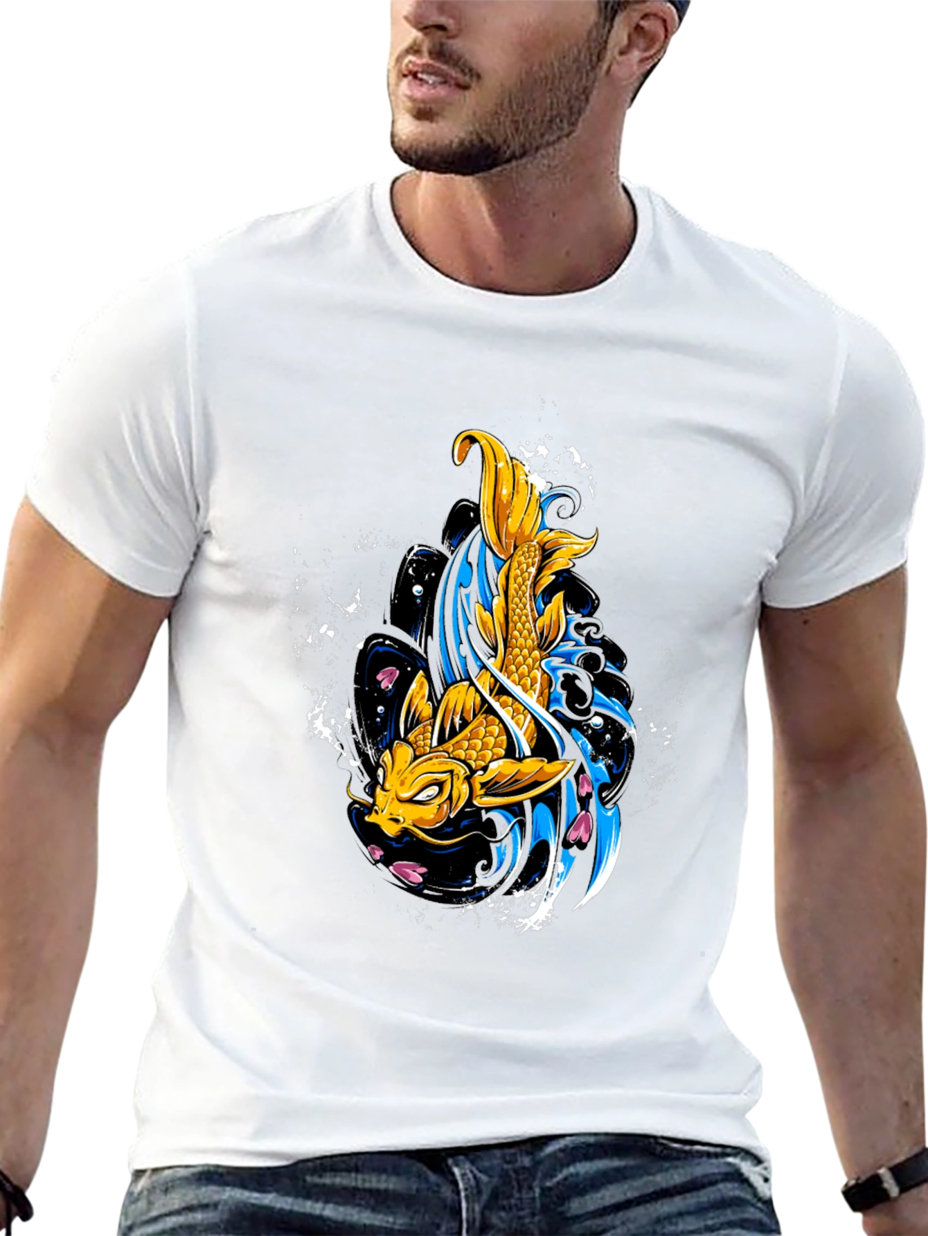 Koi Fish Graphic Tee - Black Cotton T-Shirt