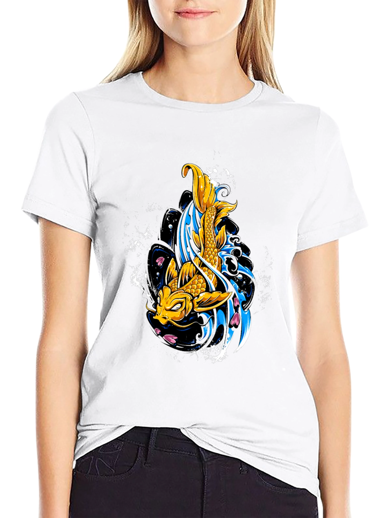 Koi Fish Graphic Tee - Black Cotton T-Shirt