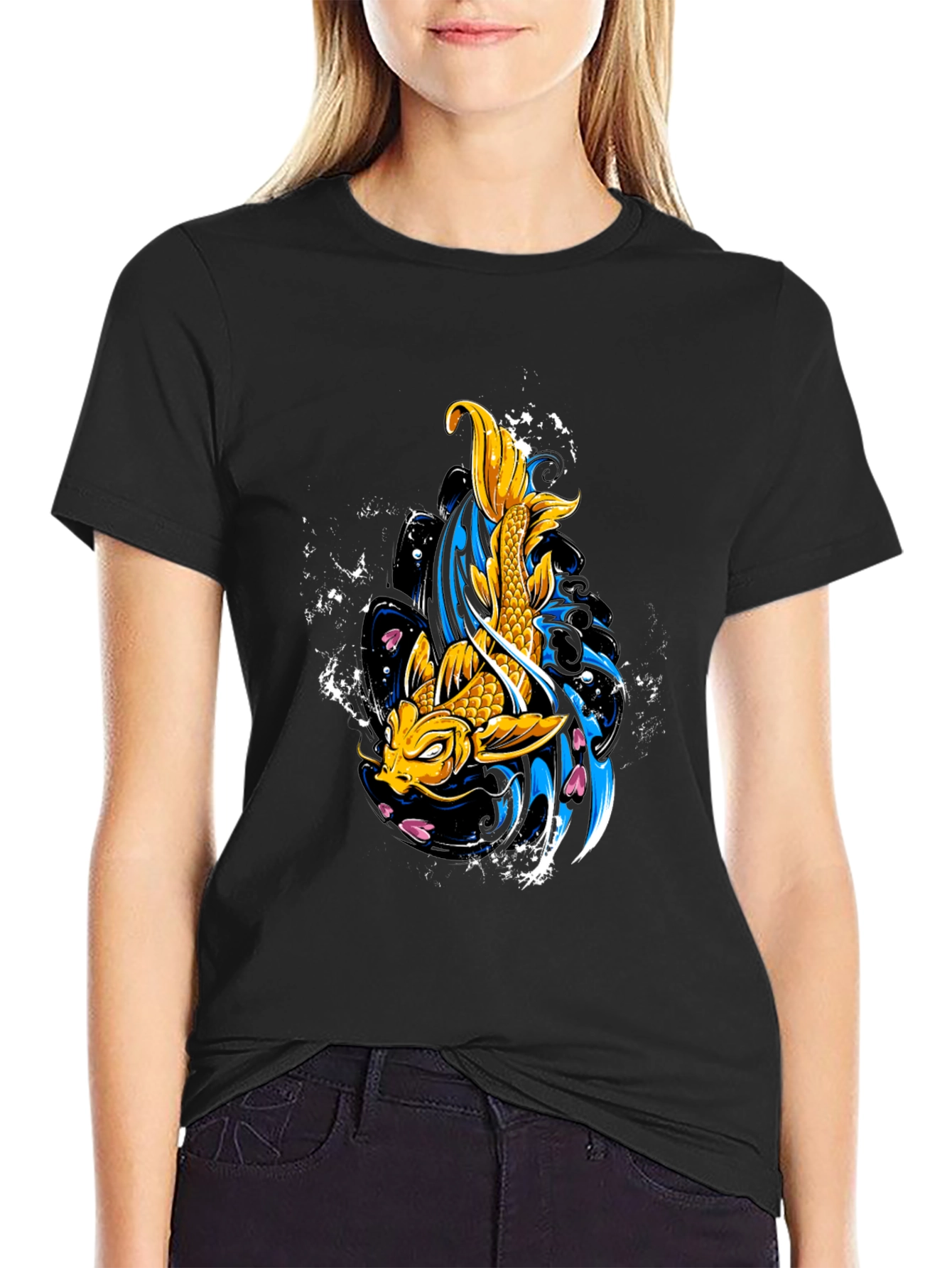 Koi Fish Graphic Tee - Black Cotton T-Shirt