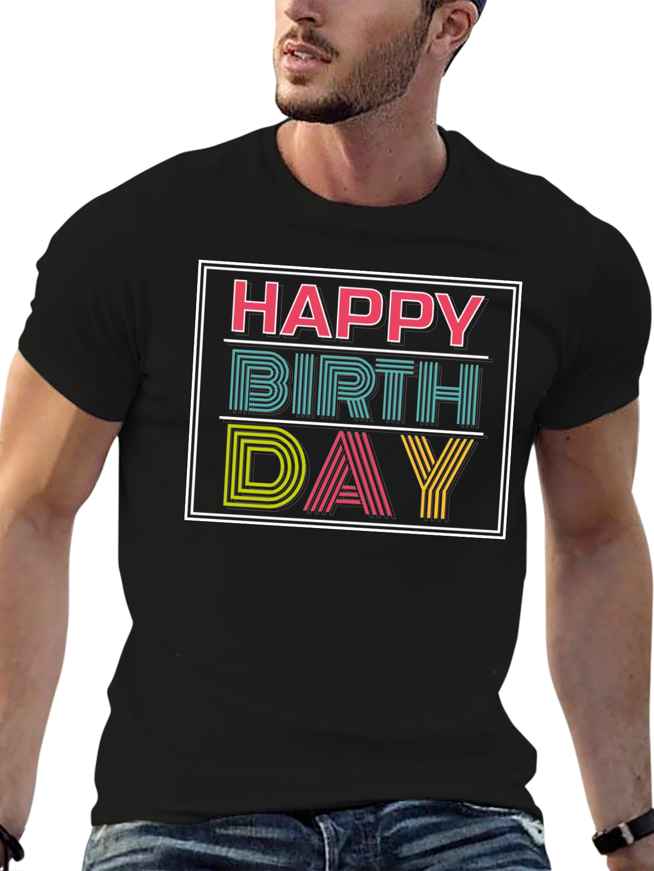 Happy Birthday Graphic Print Black T-Shirt
