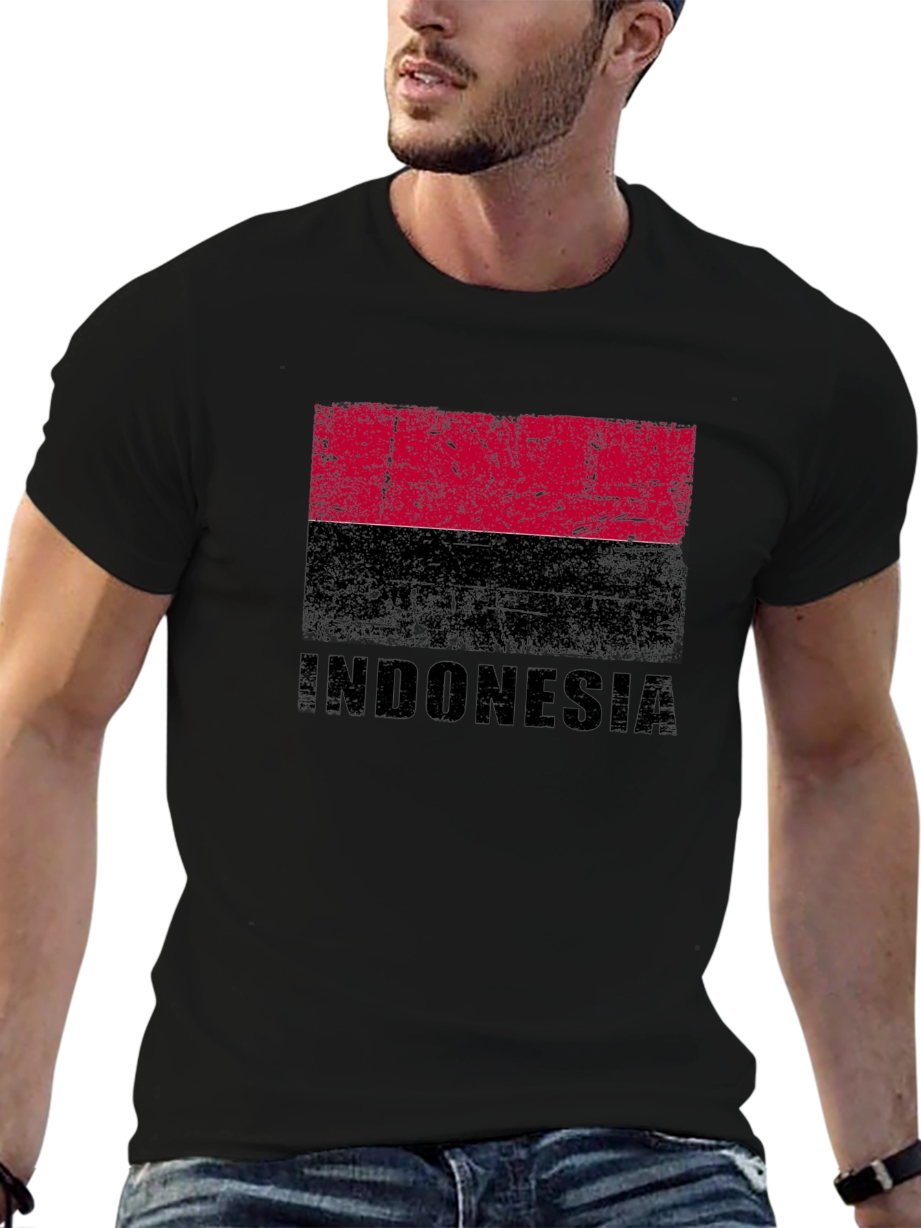 Indonesia Flag Graphic T-Shirt - Distressed Design