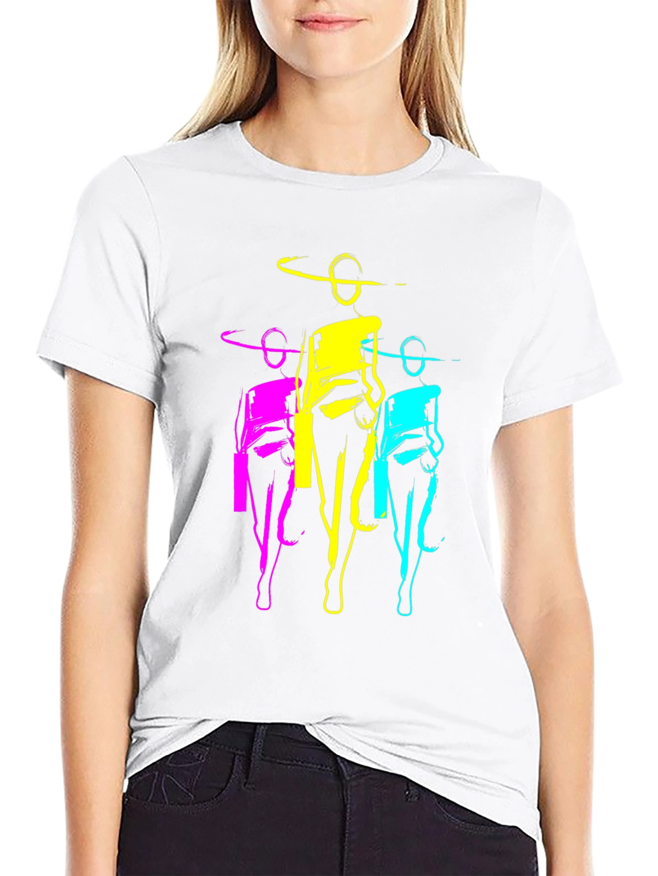 Pop Art Women Graphic T-Shirt - Black Cotton Tee