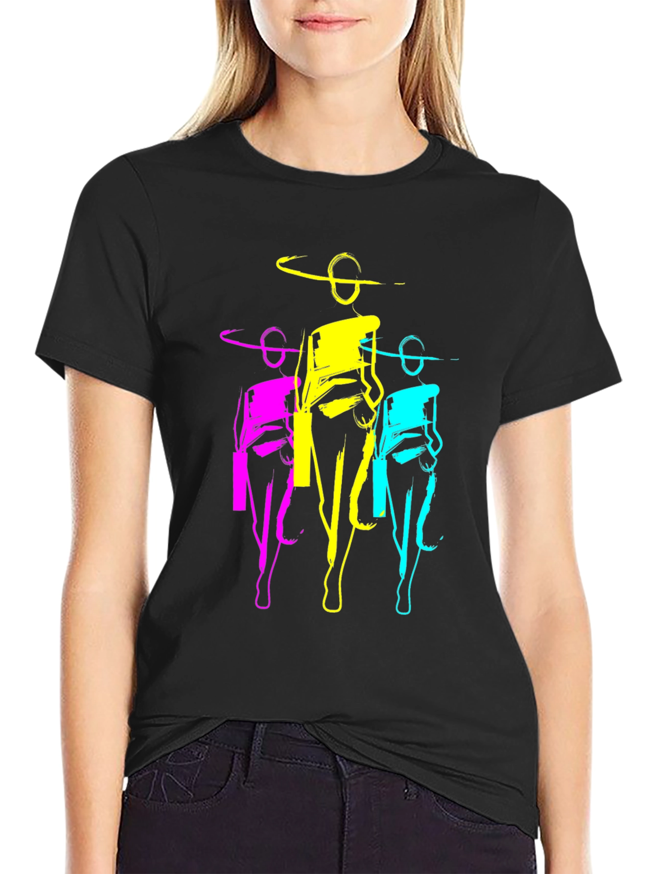 Pop Art Women Graphic T-Shirt - Black Cotton Tee