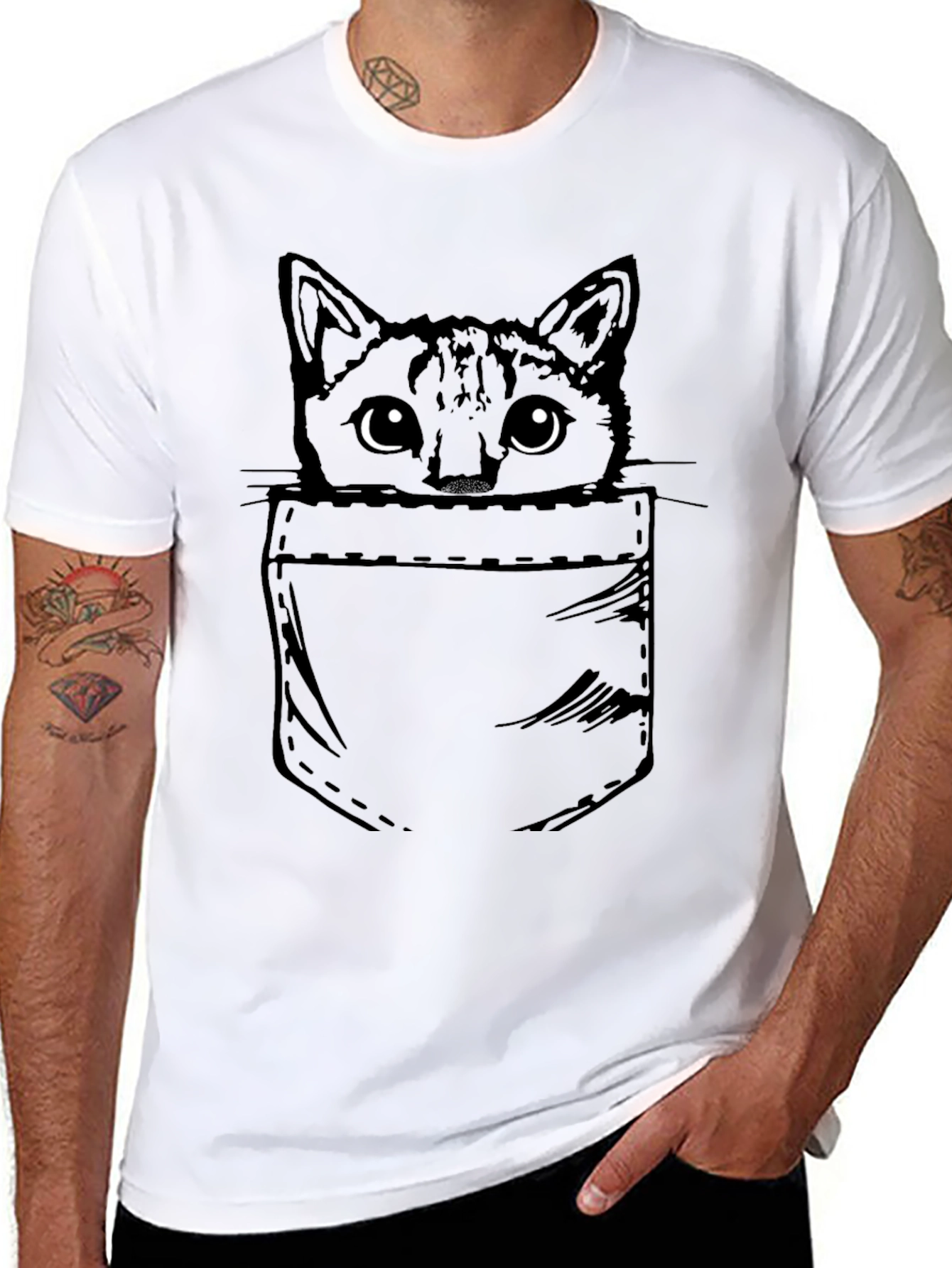 Cat Pocket T-Shirt - Cute Graphic Tee