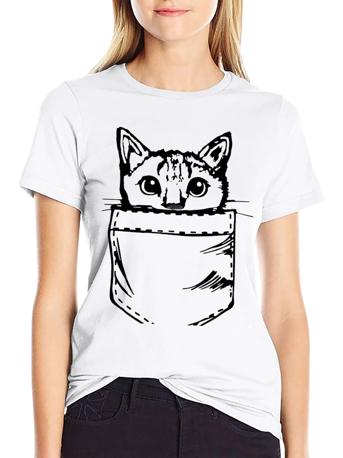 Cat Pocket T-Shirt - Cute Graphic Tee