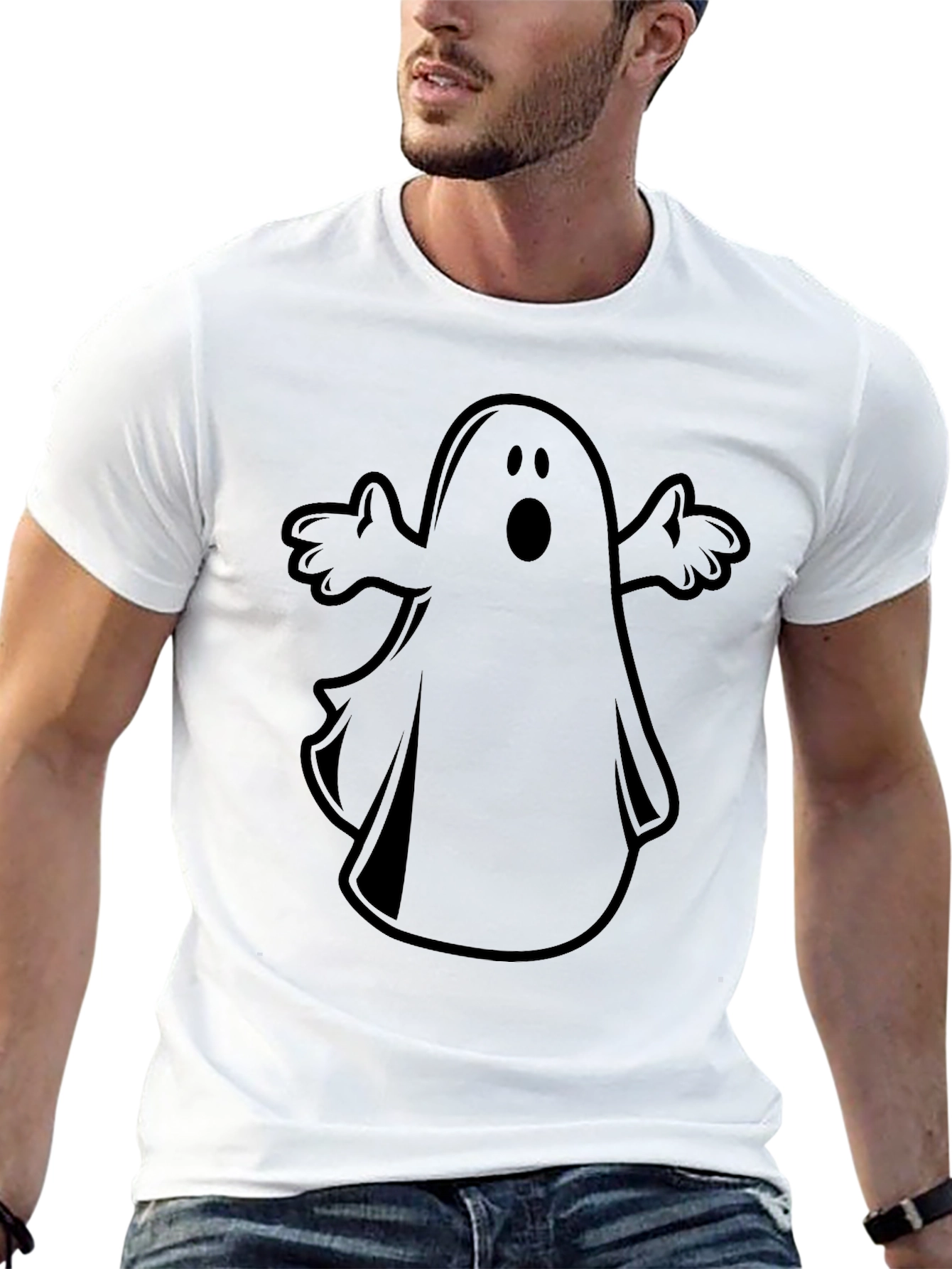 Spooky Ghost Graphic Tee - Black Halloween Shirt