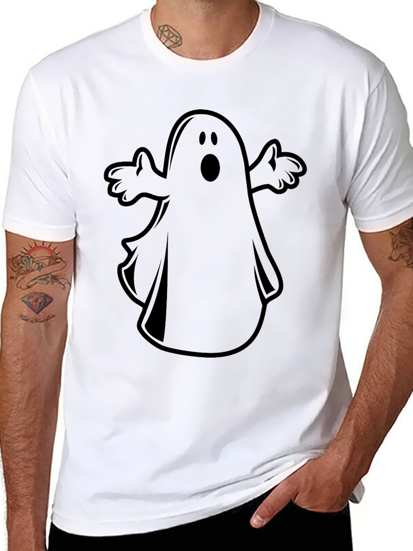 Spooky Ghost Graphic Tee - Black Halloween Shirt