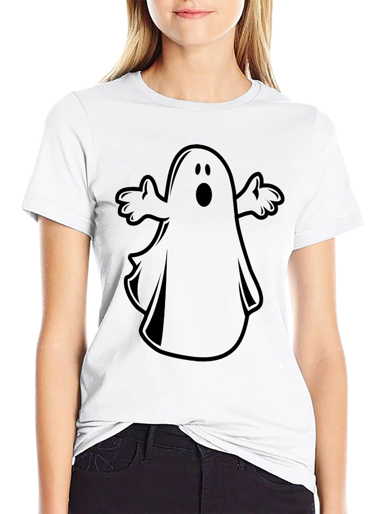 Spooky Ghost Graphic Tee - Black Halloween Shirt