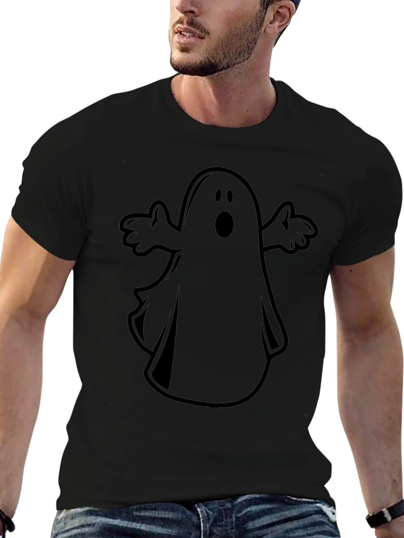 Spooky Ghost Graphic Tee - Black Halloween Shirt