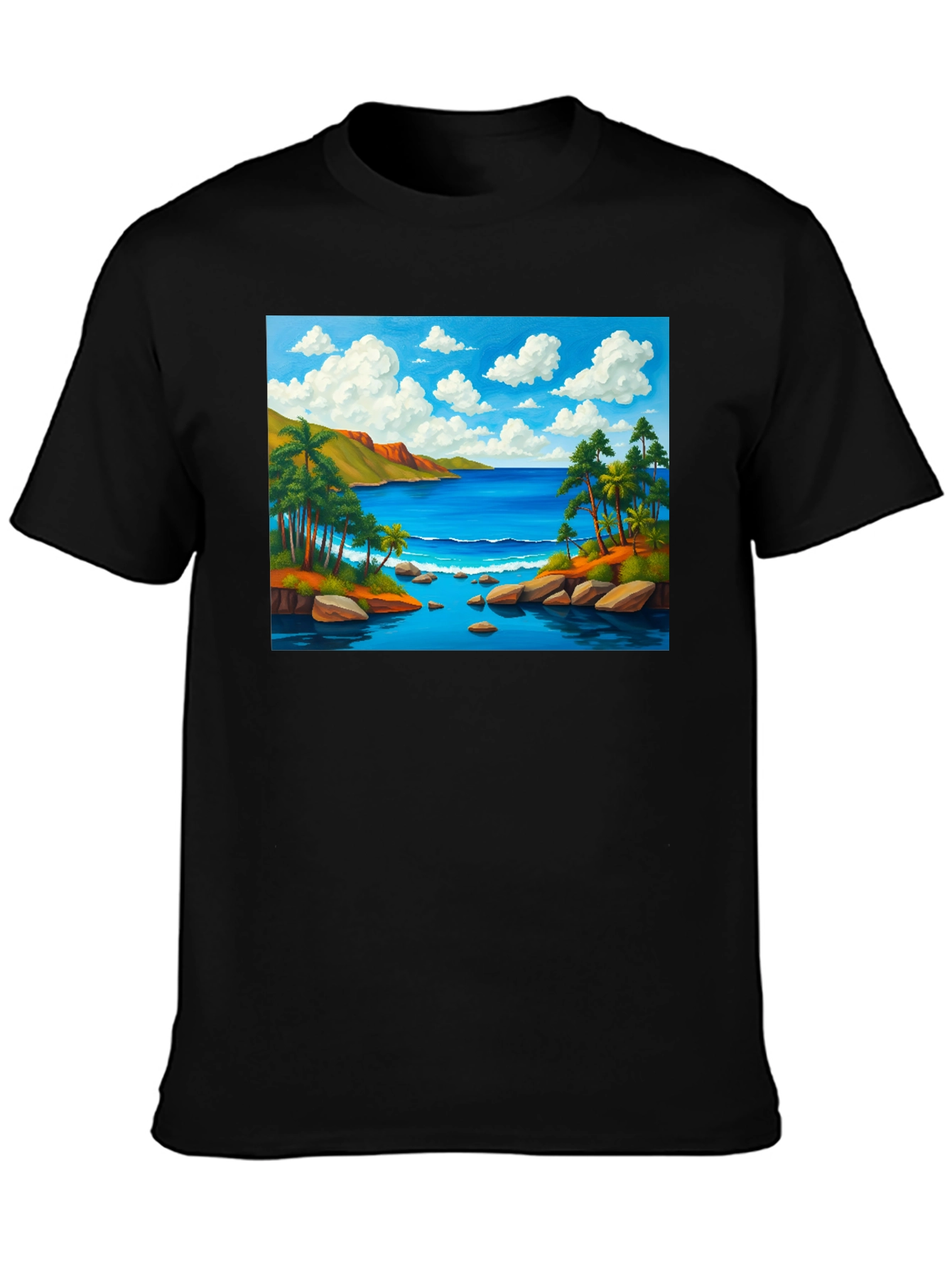 Tropical Beach T-Shirt - Black