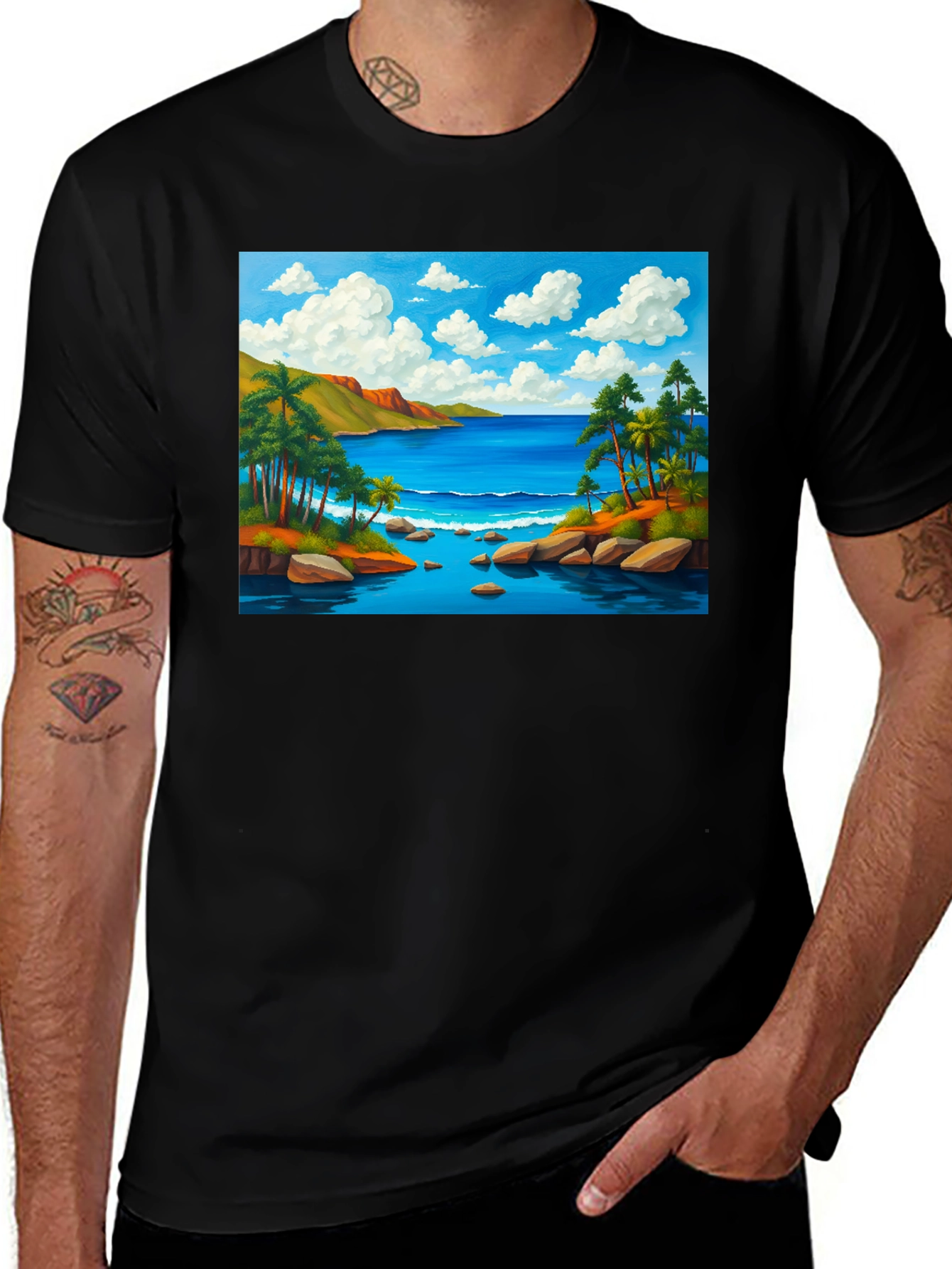 Tropical Beach T-Shirt - Black