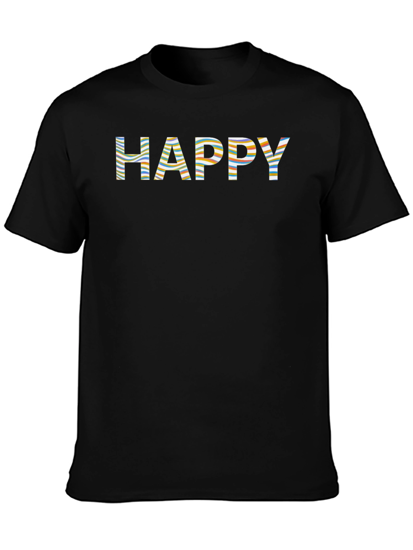 Striped Happy Graphic Print Black T-Shirt