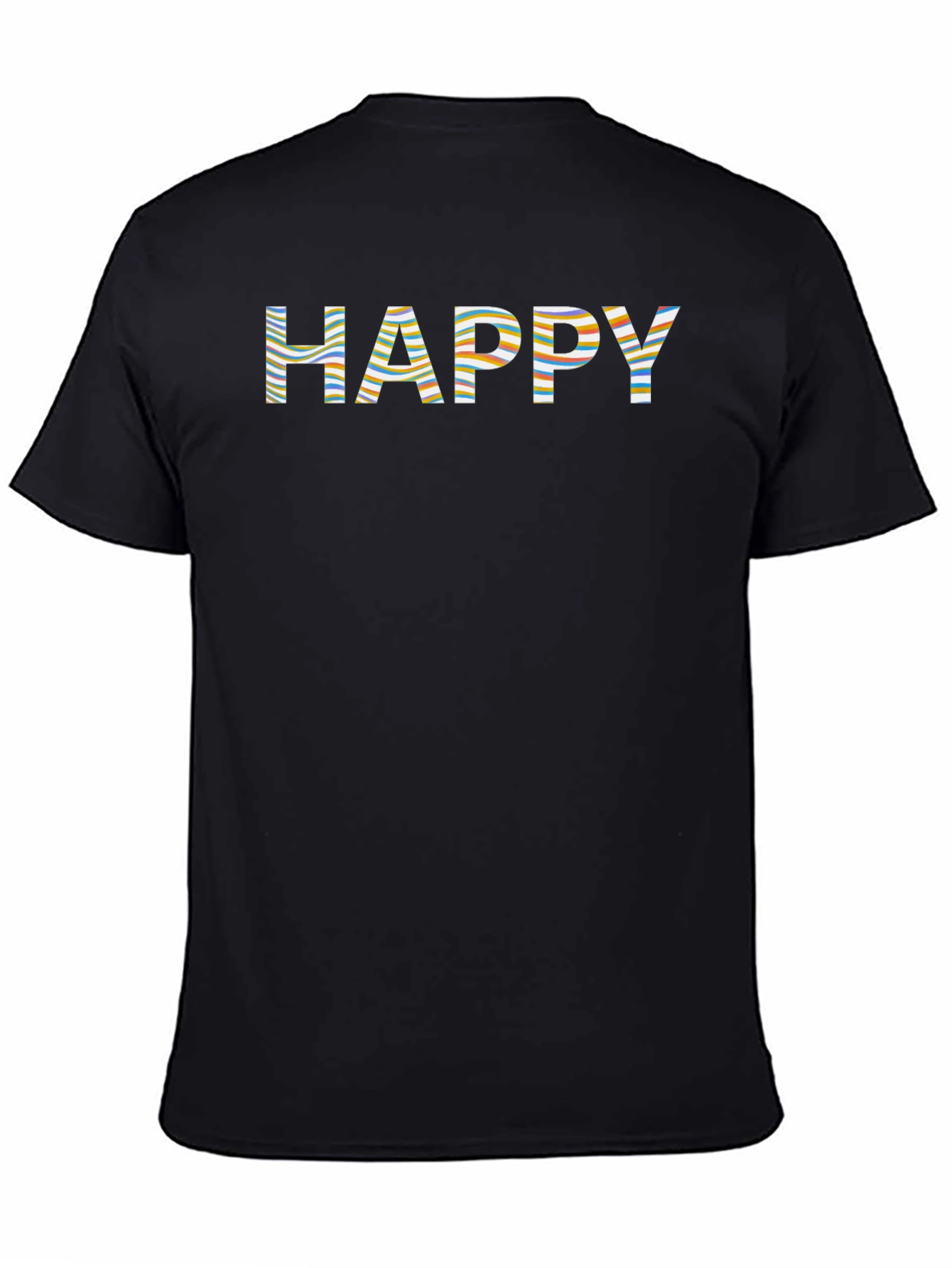 Striped Happy Graphic Print Black T-Shirt