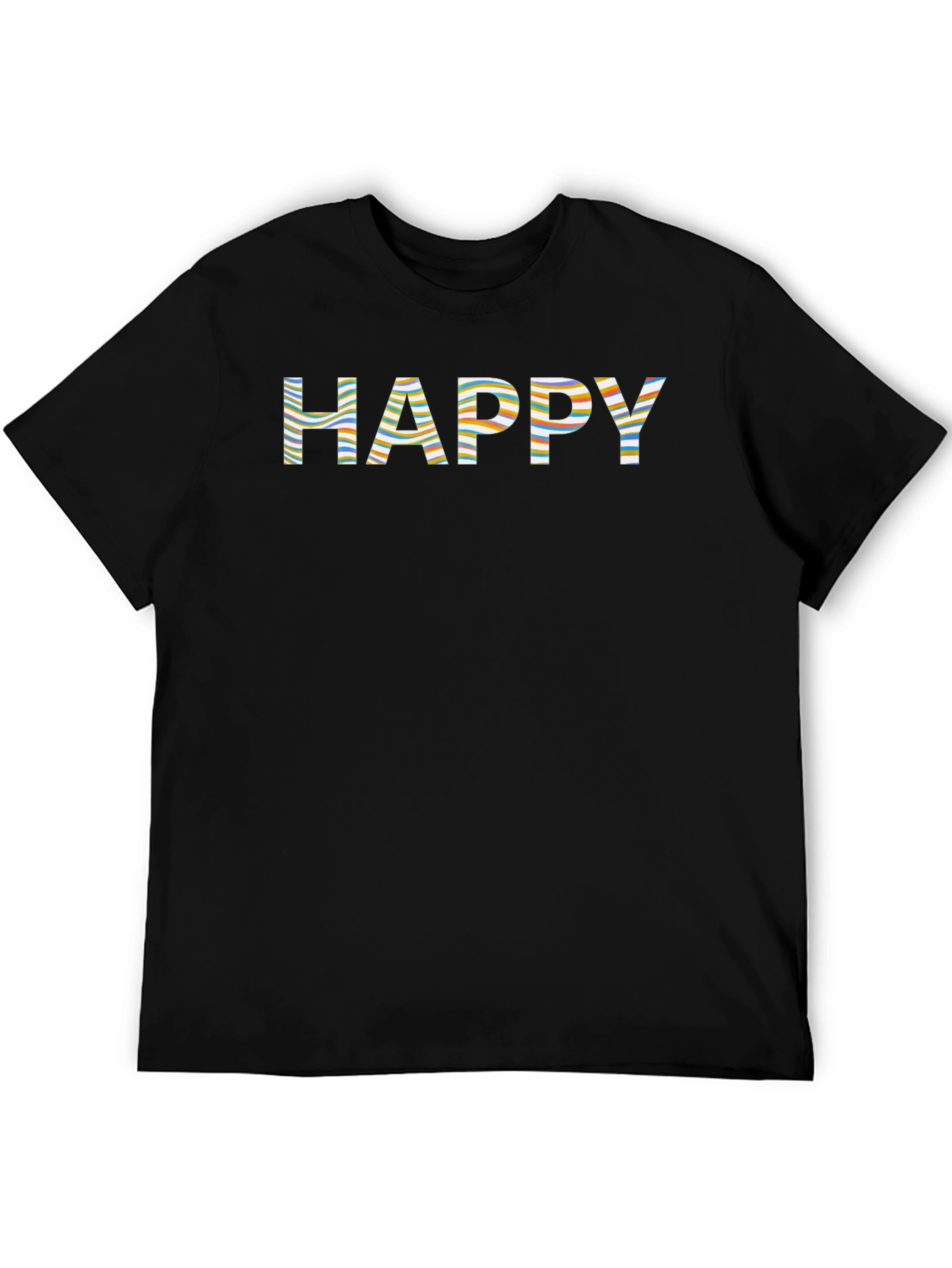 Striped Happy Graphic Print Black T-Shirt