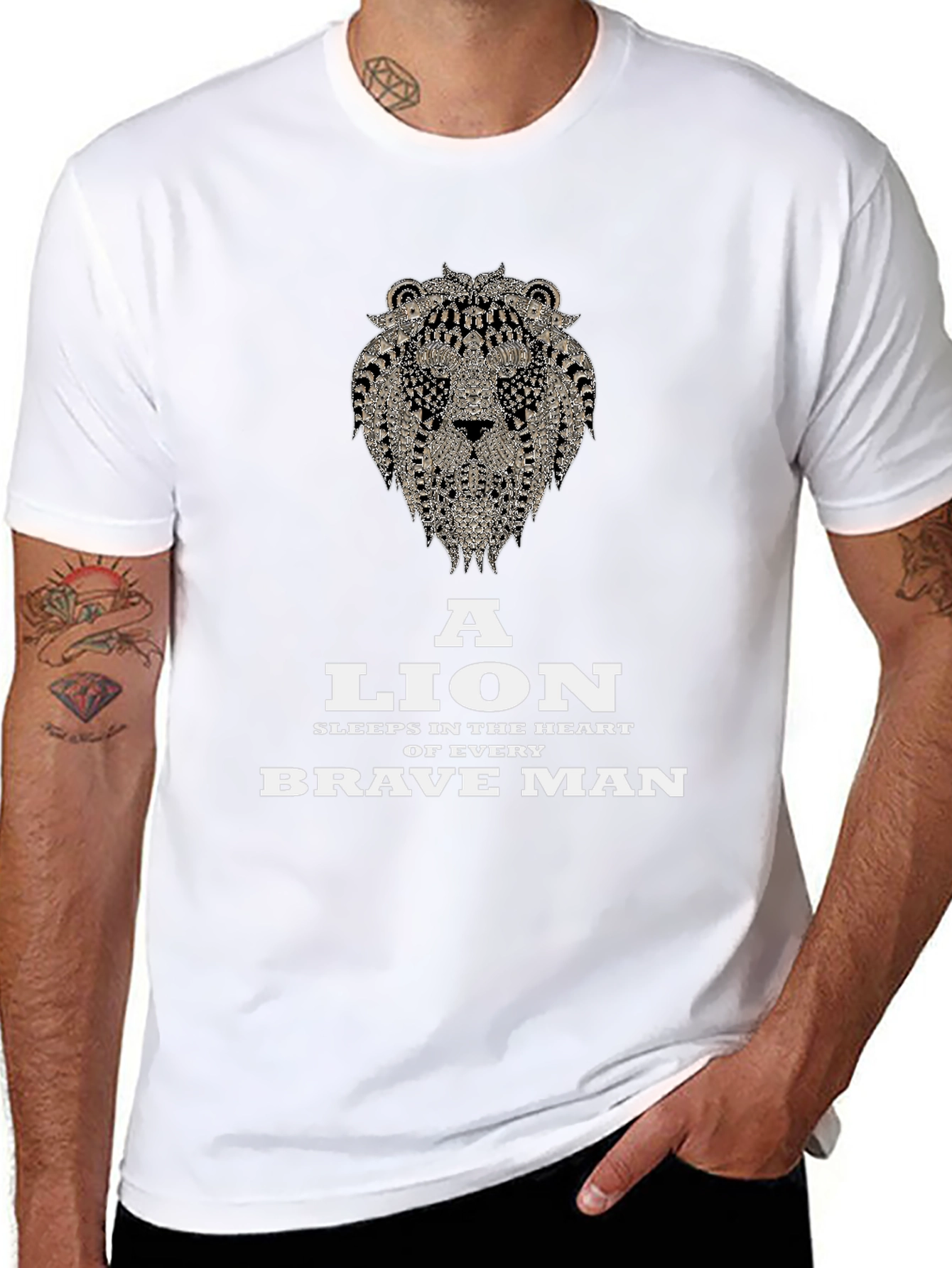 Lion Heart Brave Man Black Graphic T-Shirt