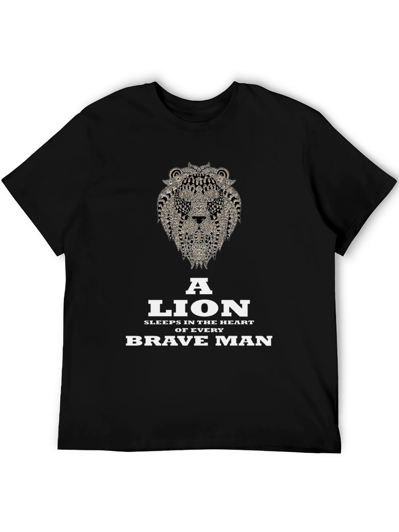 Lion Heart Brave Man Black Graphic T-Shirt