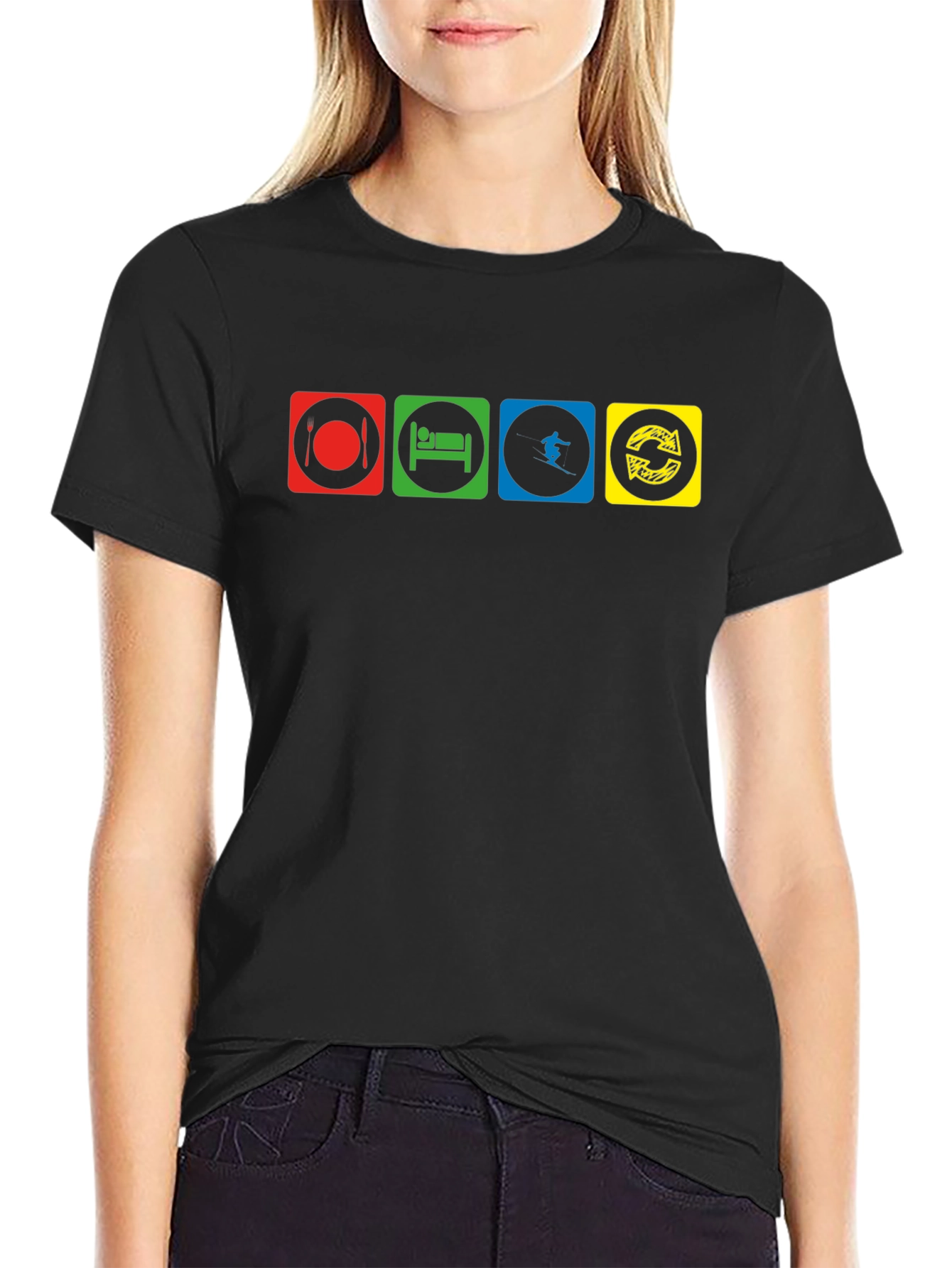 Eat Sleep Ski Repeat Black T-Shirt