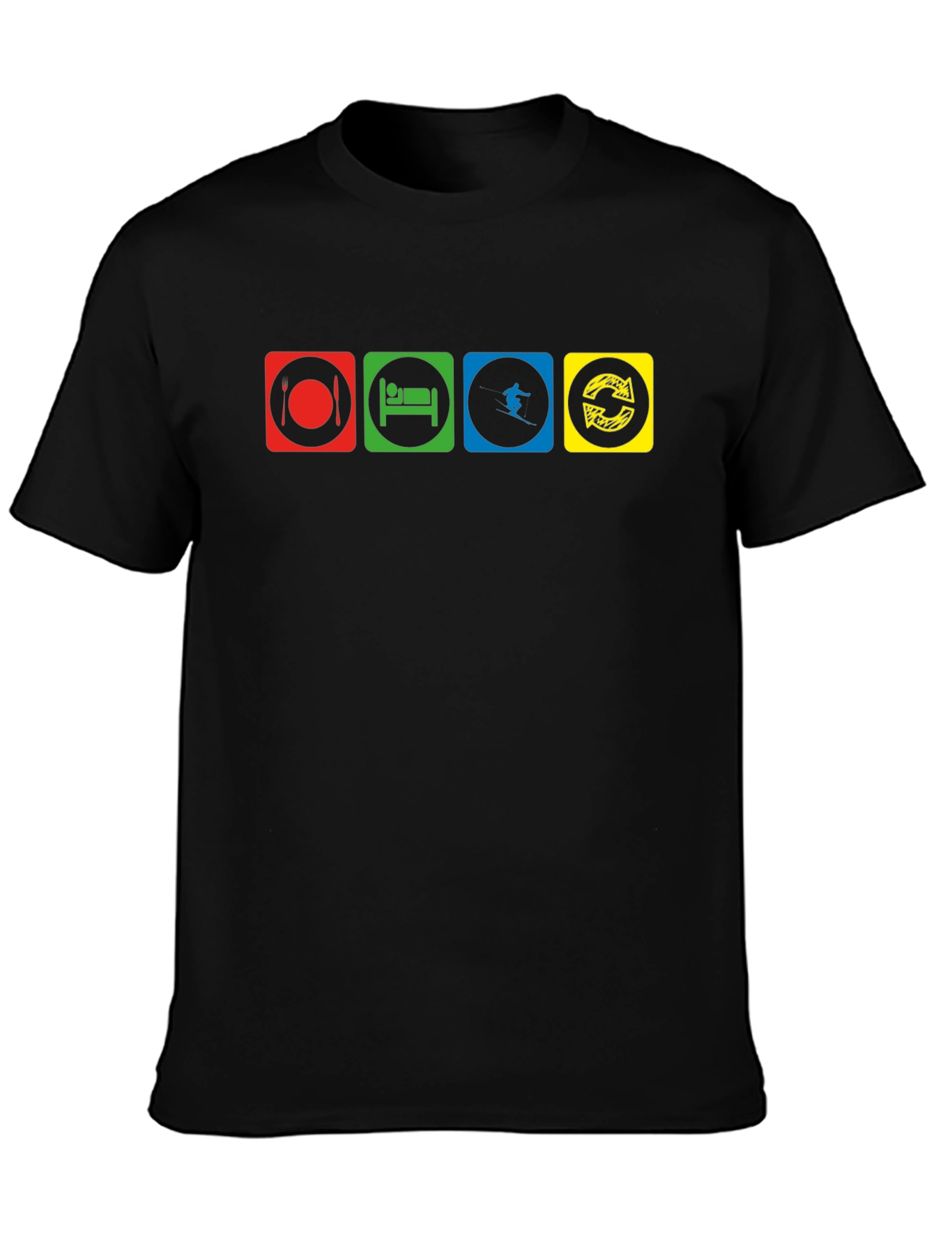 Eat Sleep Ski Repeat Black T-Shirt