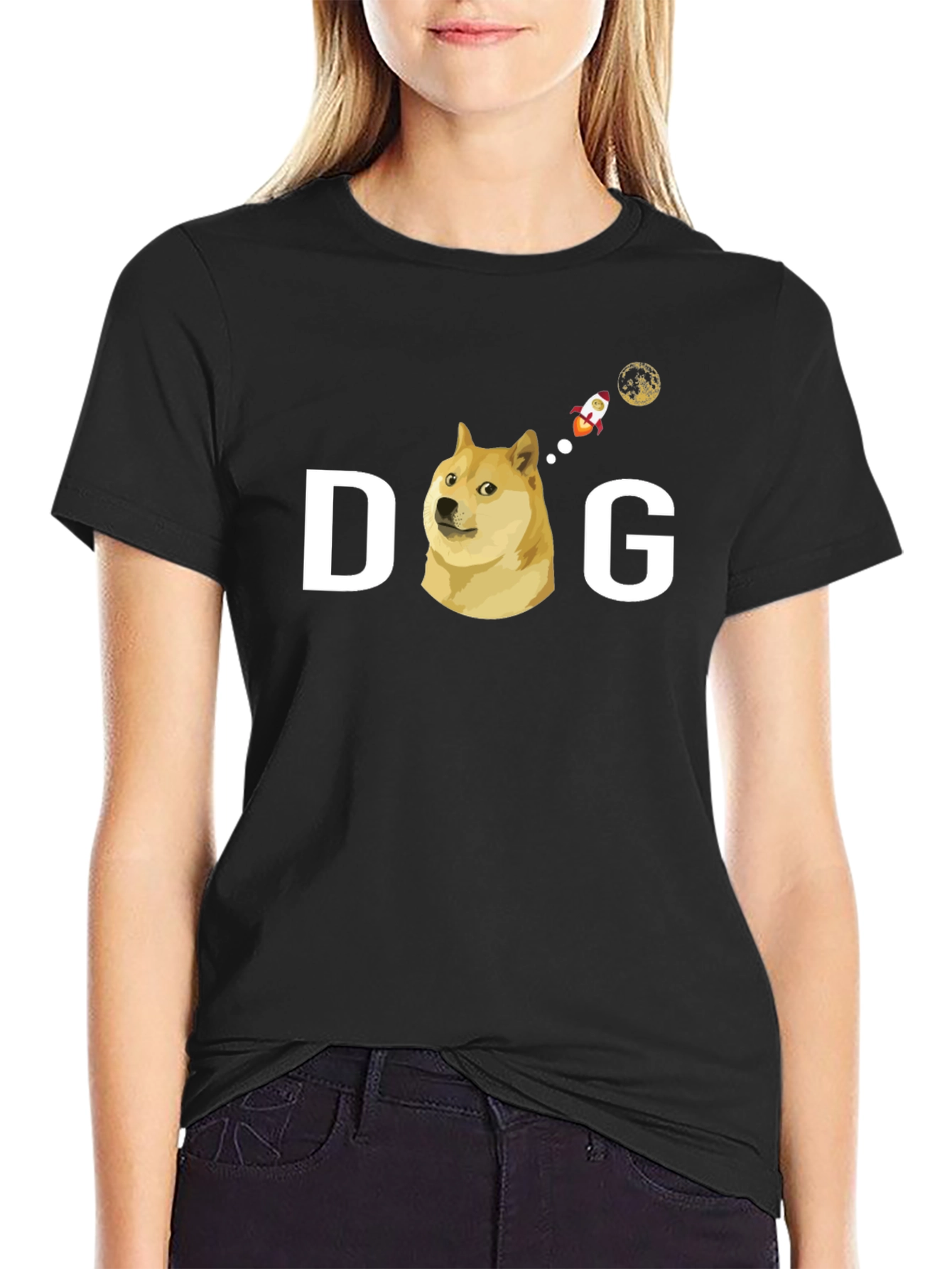 Doge To The Moon Black T-Shirt
