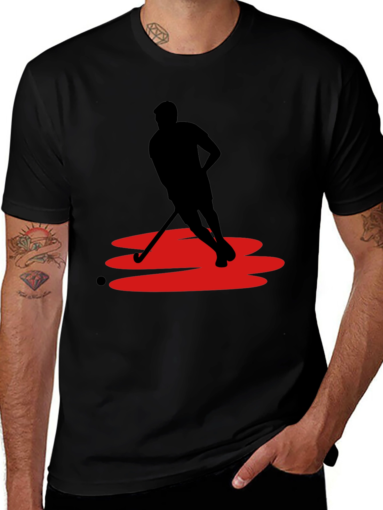 Hockey Player Graphic Tee - Black Cotton Blend