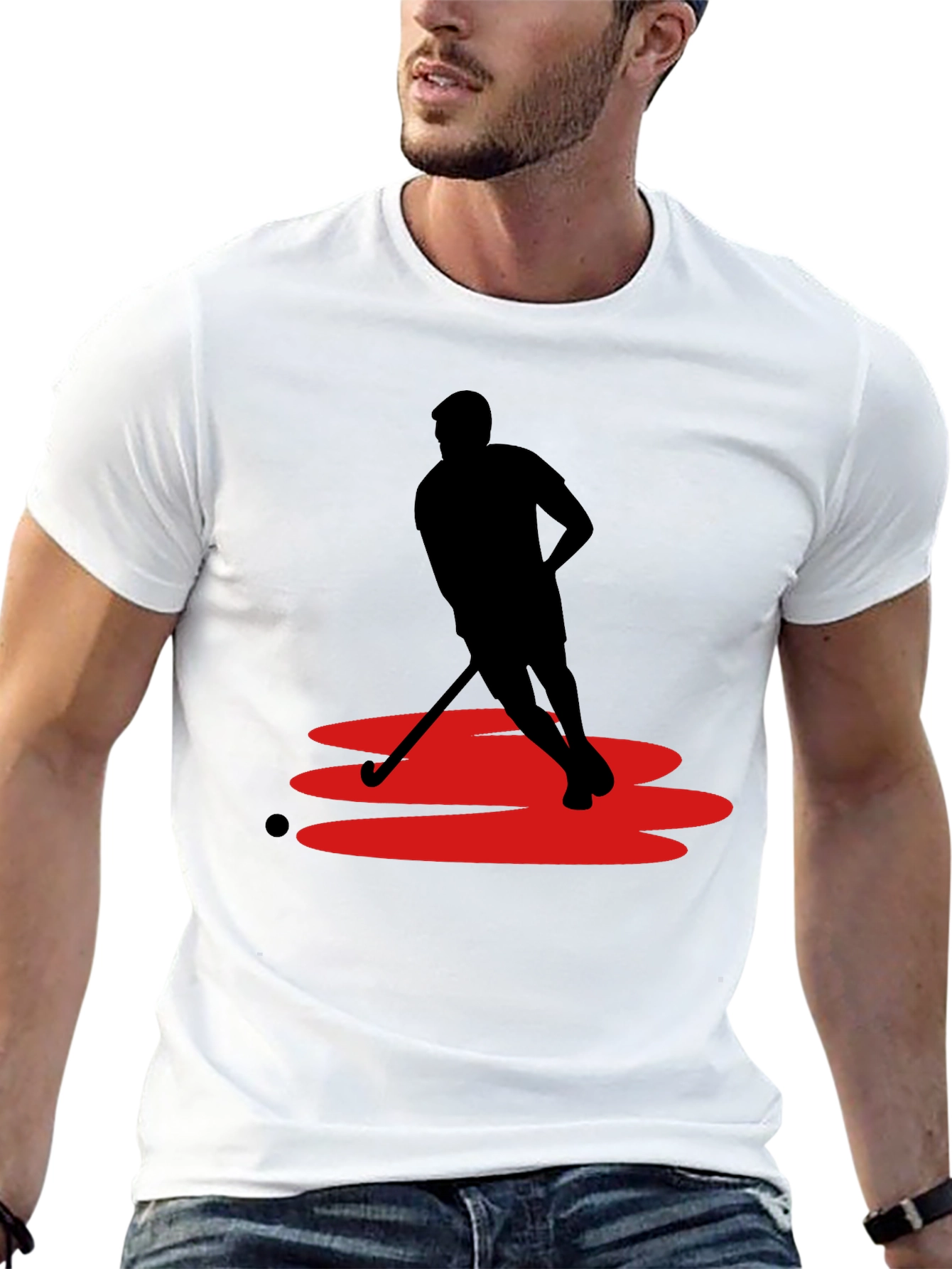Hockey Player Graphic Tee - Black Cotton Blend