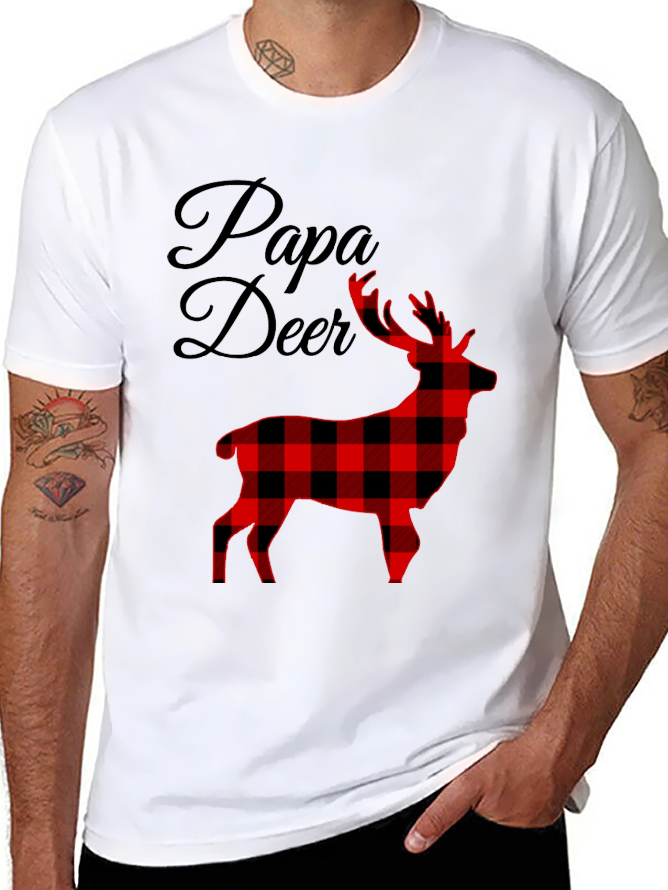 Papa Deer Plaid Graphic Tee