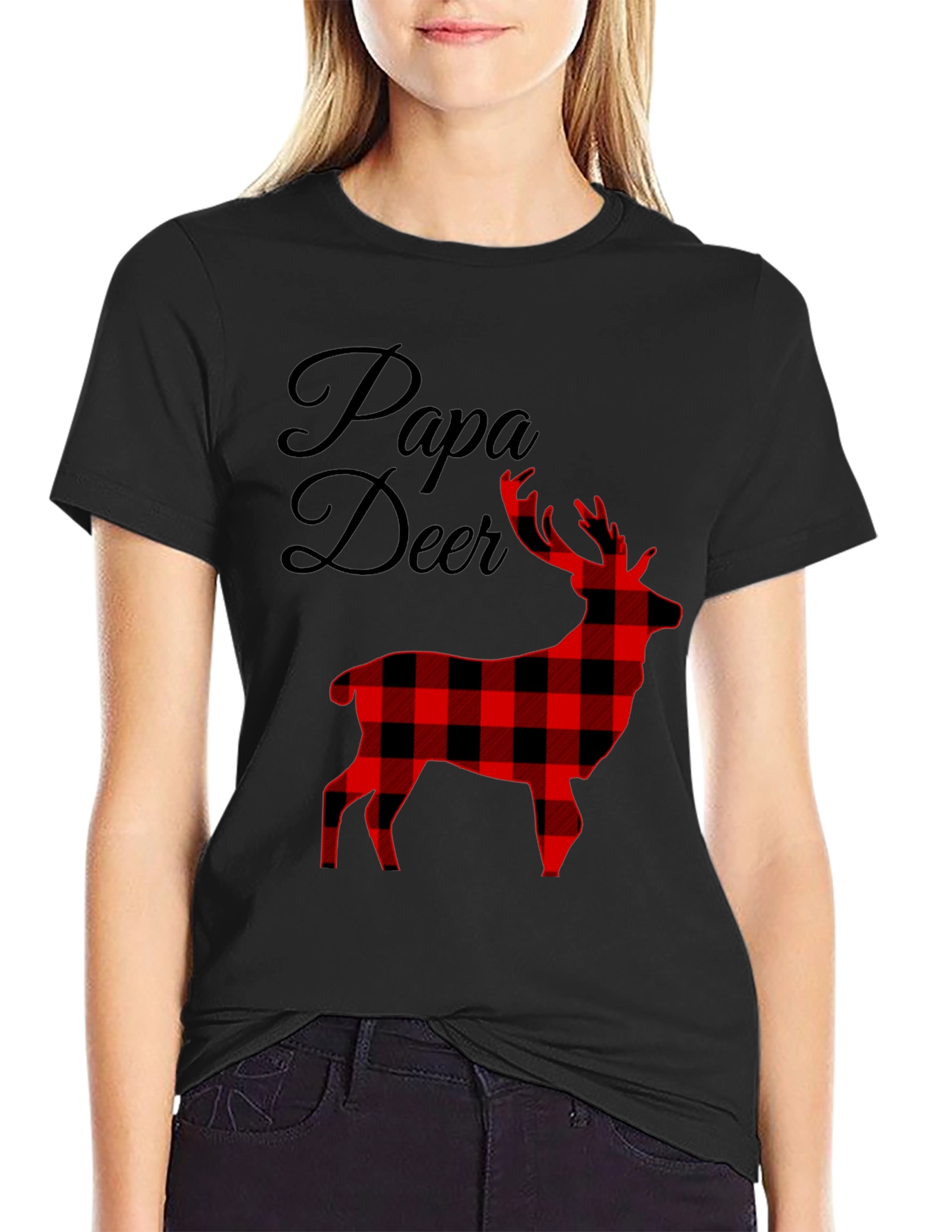 Papa Deer Plaid Graphic Tee