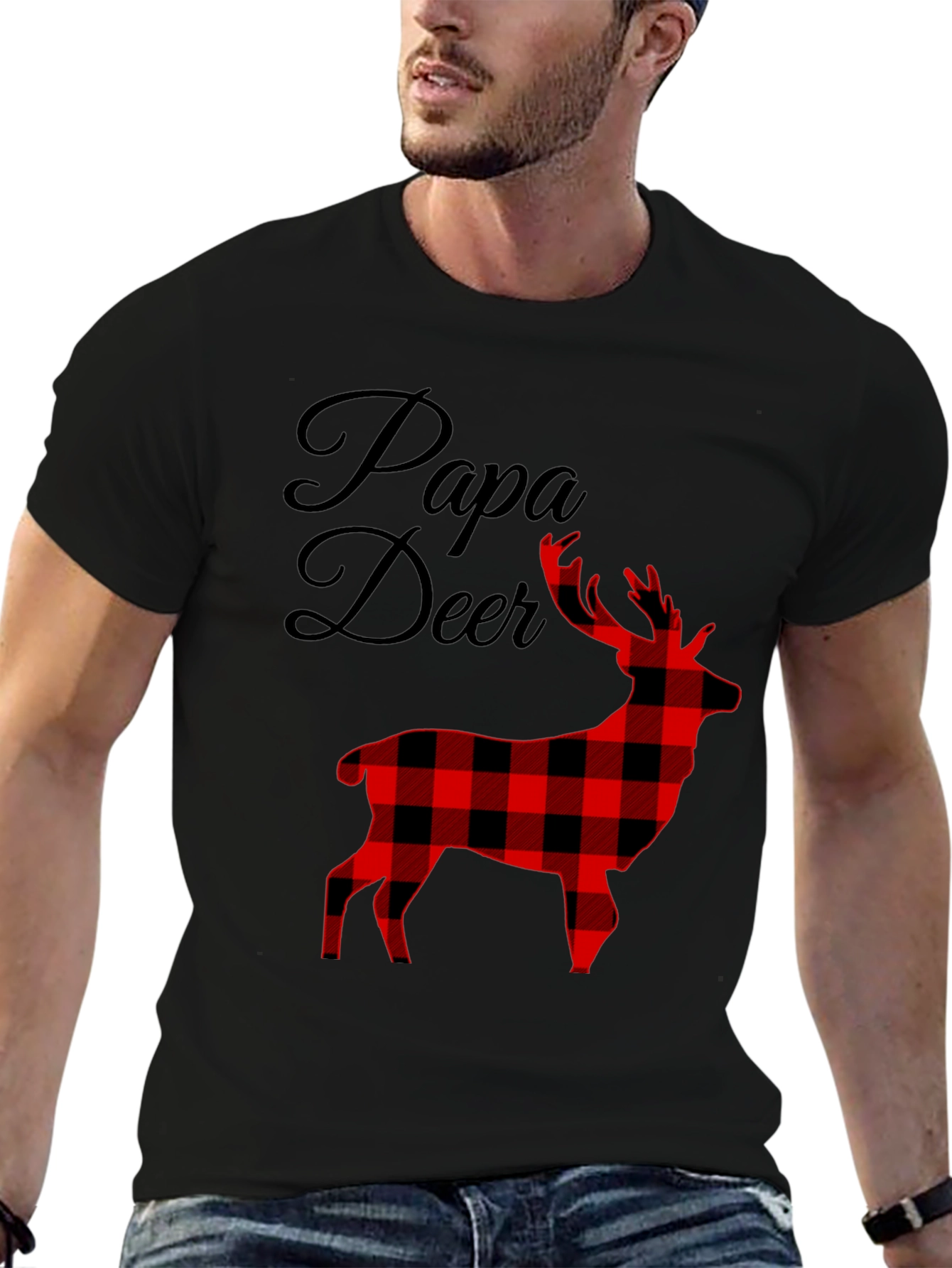 Papa Deer Plaid Graphic Tee