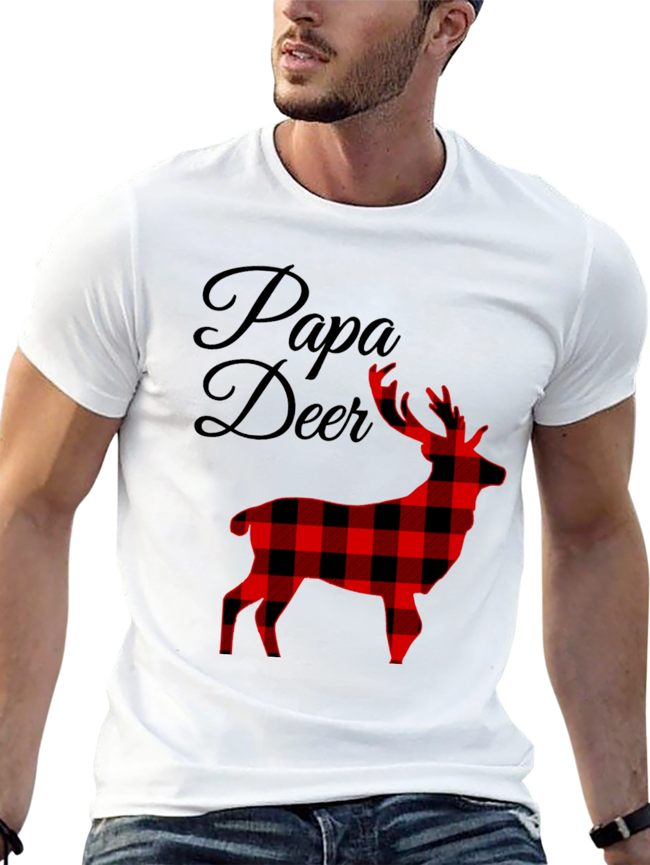 Papa Deer Plaid Graphic Tee