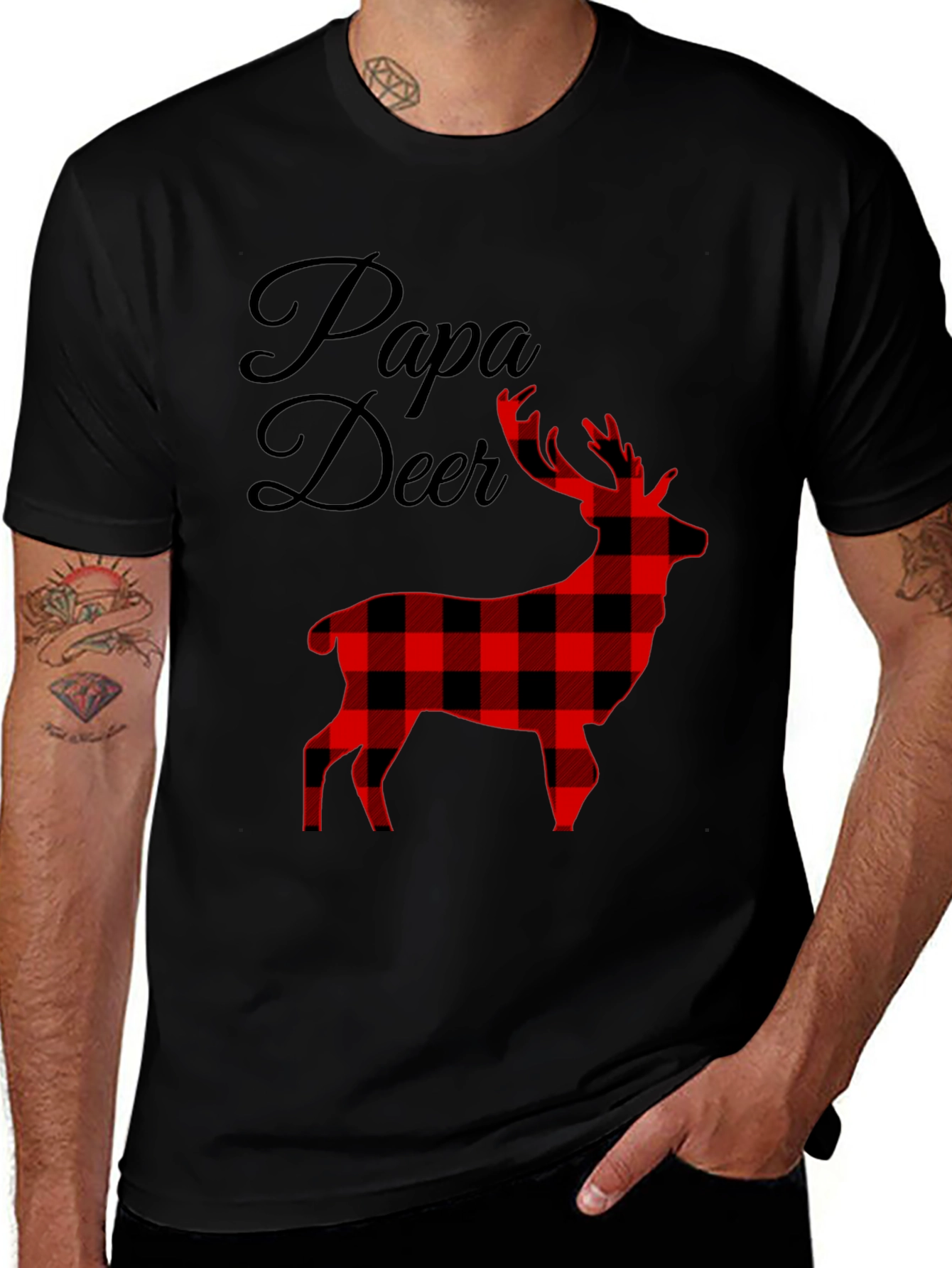 Papa Deer Plaid Graphic Tee