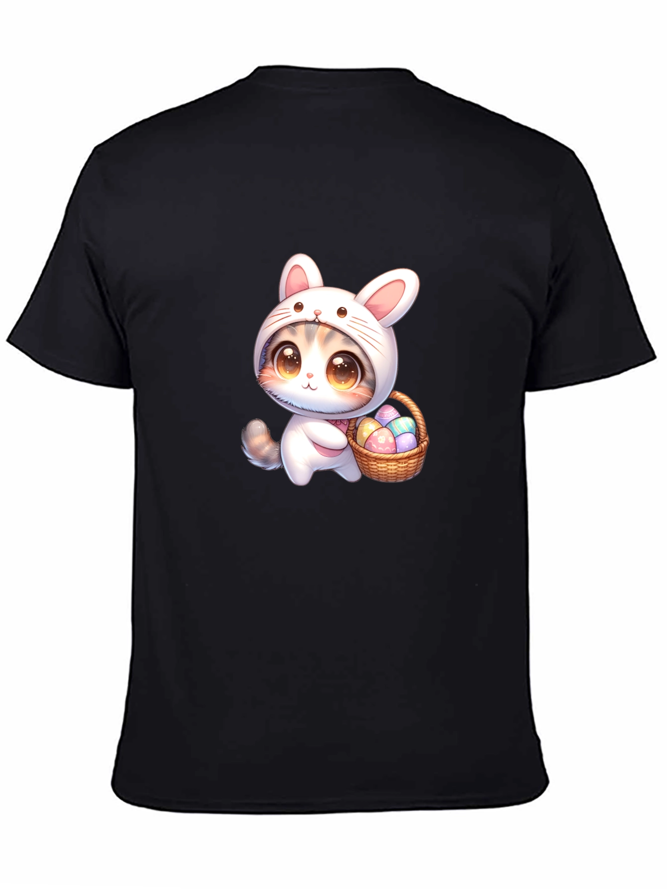 Cute Easter Bunny Kitten Black T-Shirt