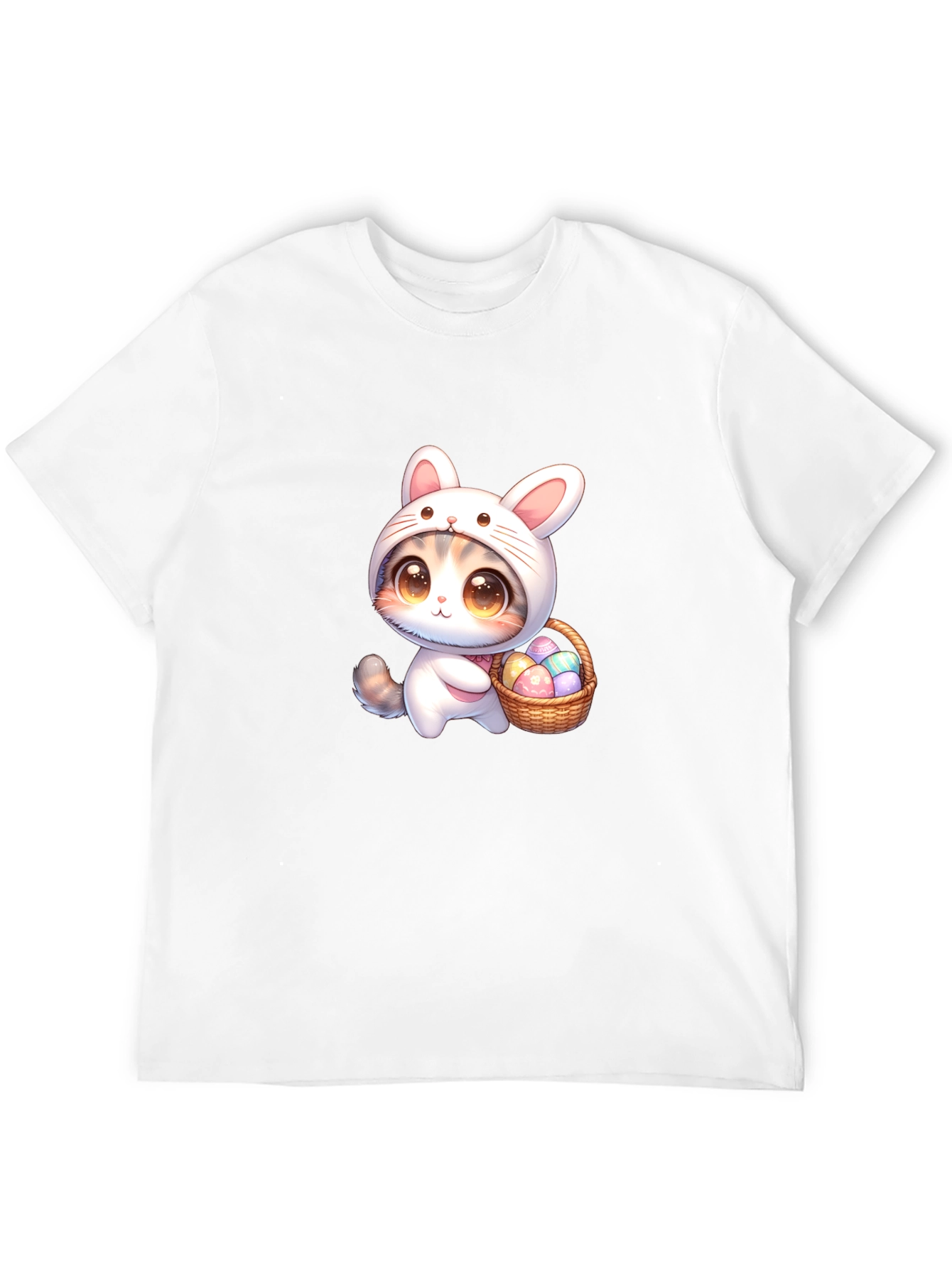 Cute Easter Bunny Kitten Black T-Shirt