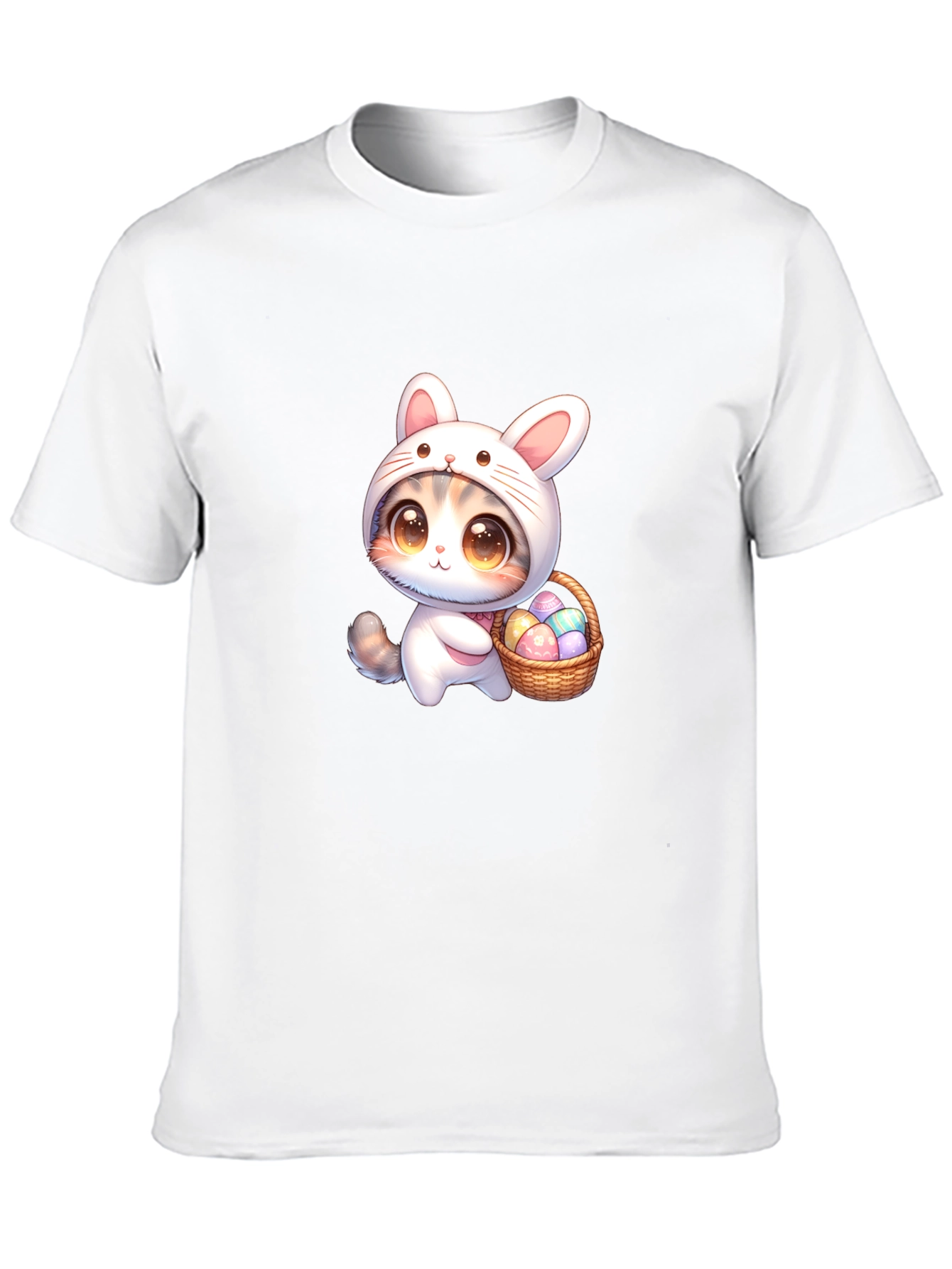 Cute Easter Bunny Kitten Black T-Shirt