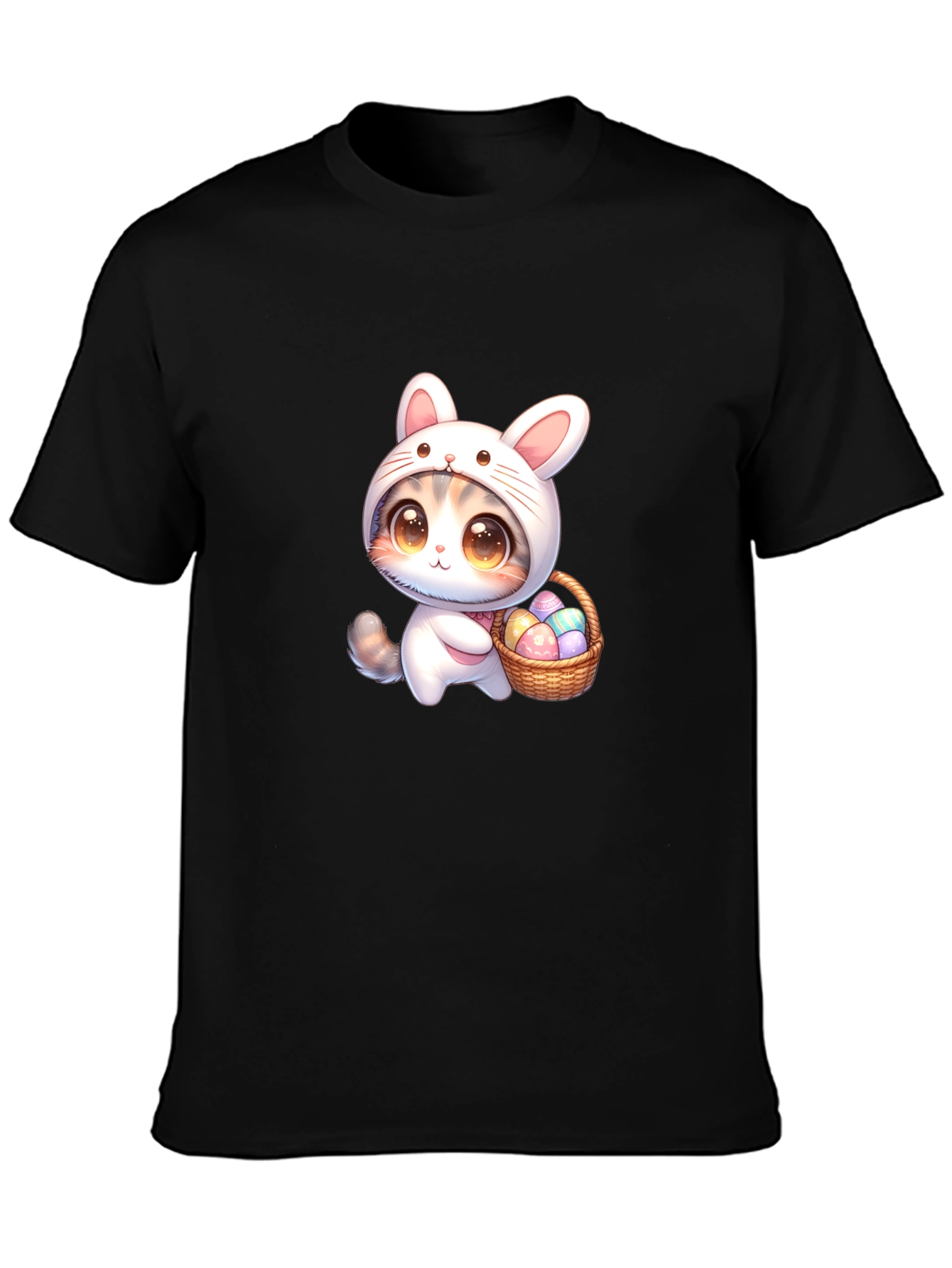 Cute Easter Bunny Kitten Black T-Shirt
