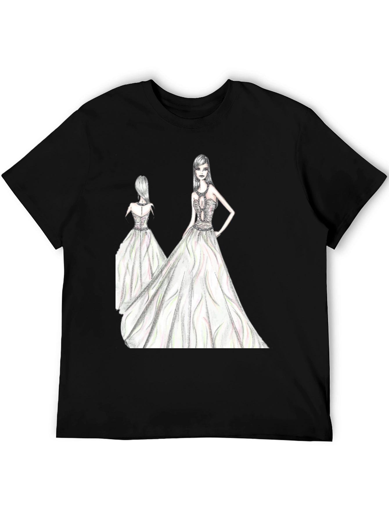 Elegant Womens Fashion Sketch Black T-Shirt