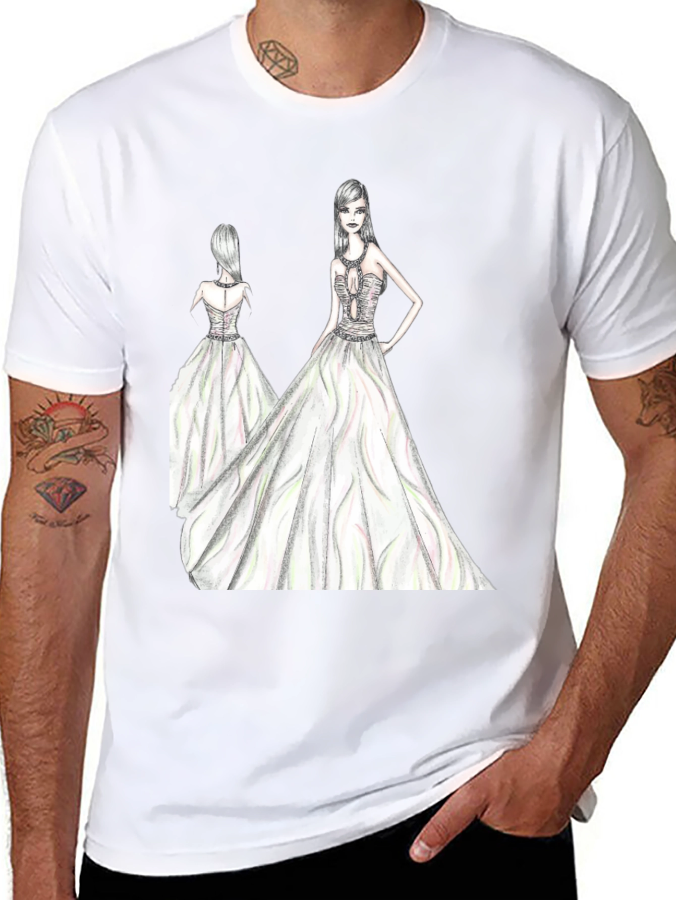 Elegant Womens Fashion Sketch Black T-Shirt