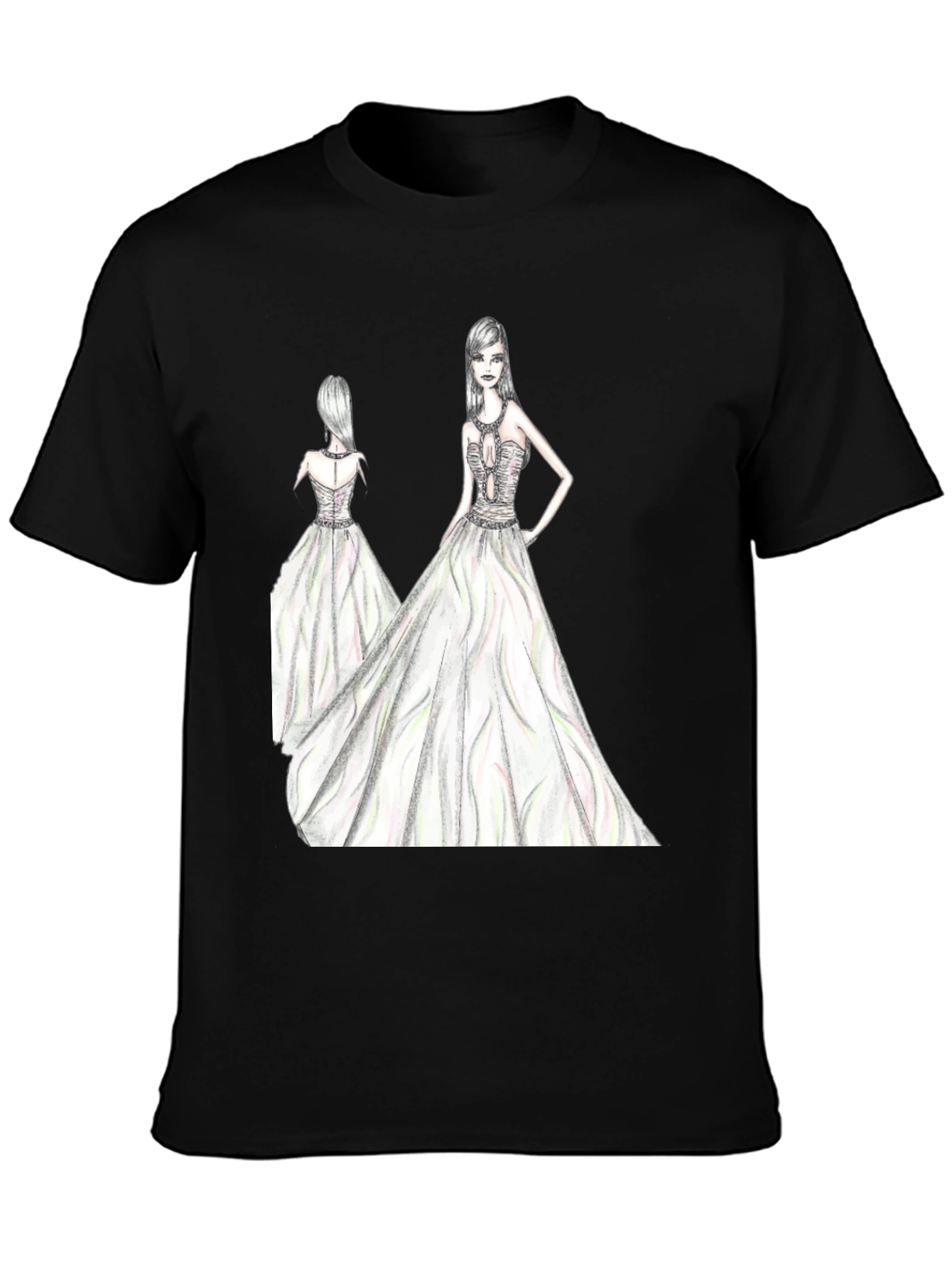 Elegant Womens Fashion Sketch Black T-Shirt