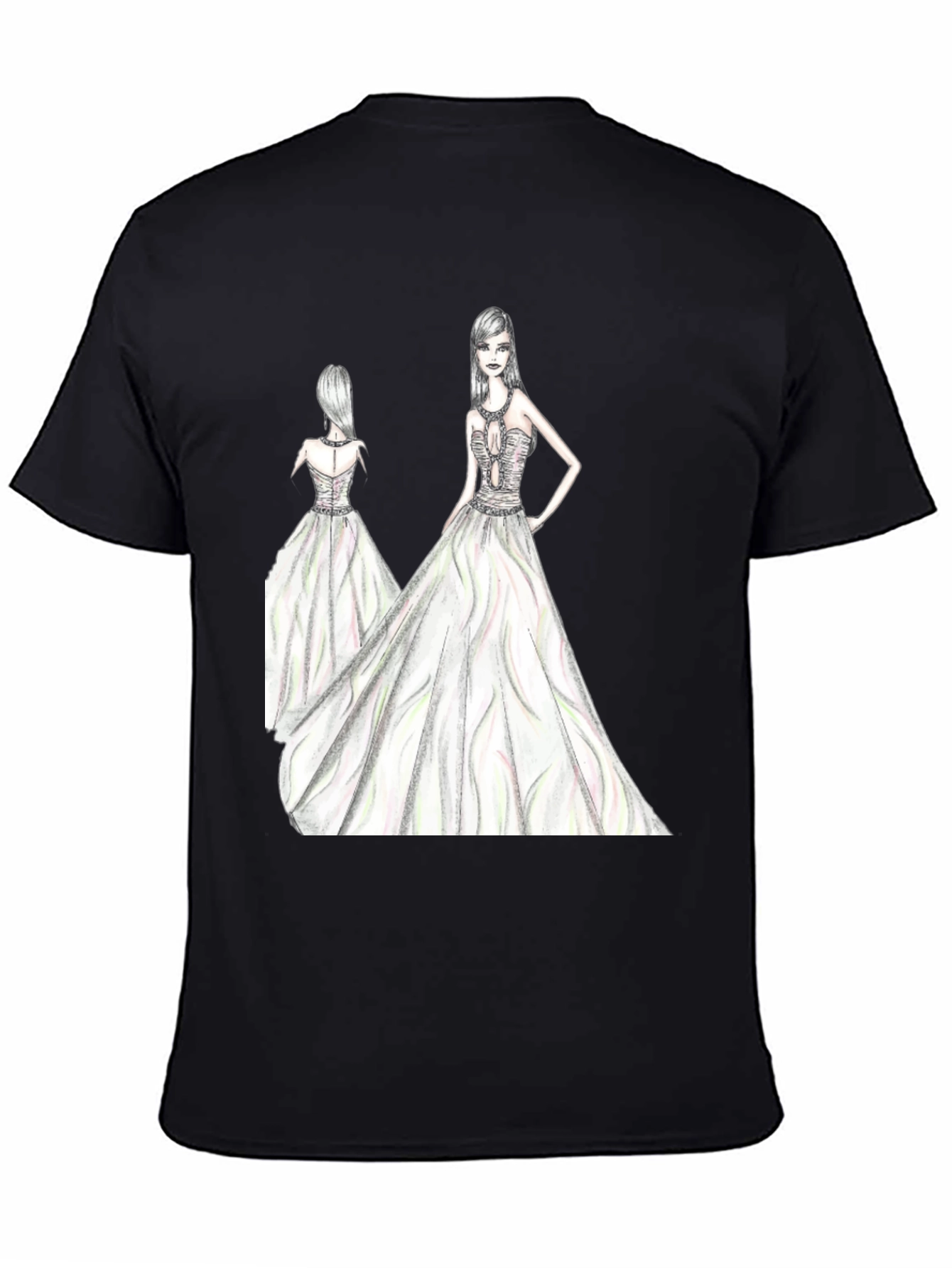 Elegant Womens Fashion Sketch Black T-Shirt