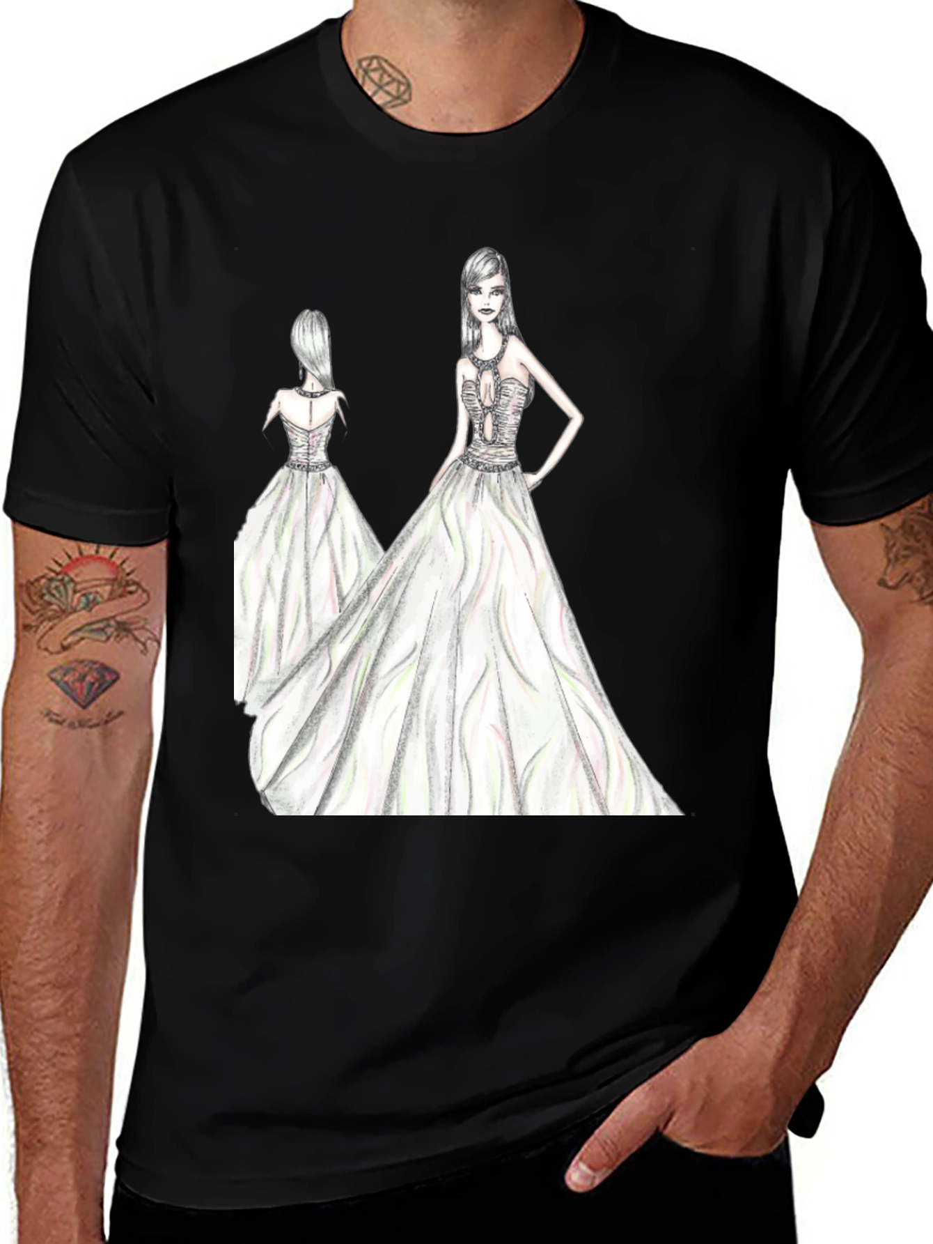 Elegant Womens Fashion Sketch Black T-Shirt