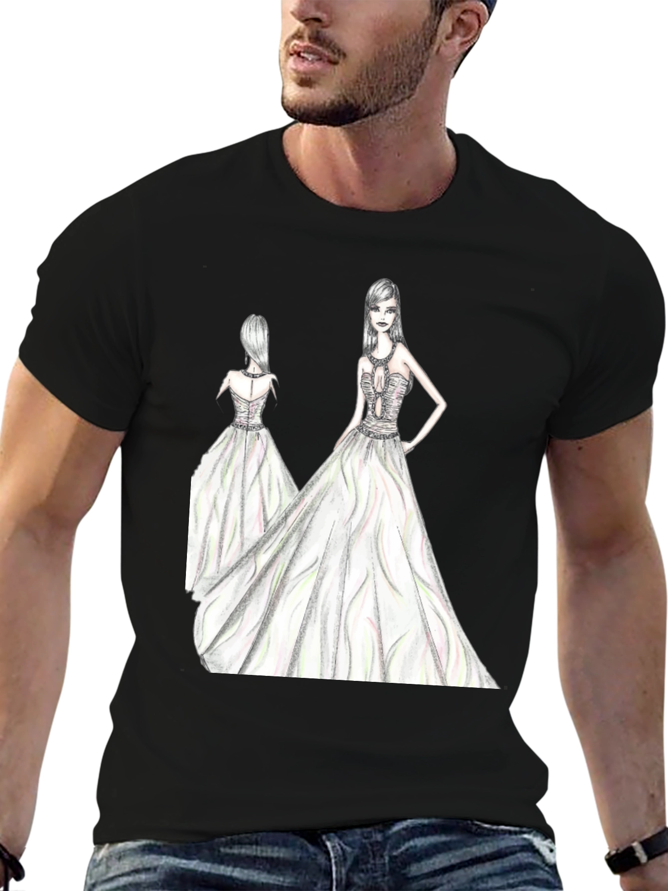 Elegant Womens Fashion Sketch Black T-Shirt