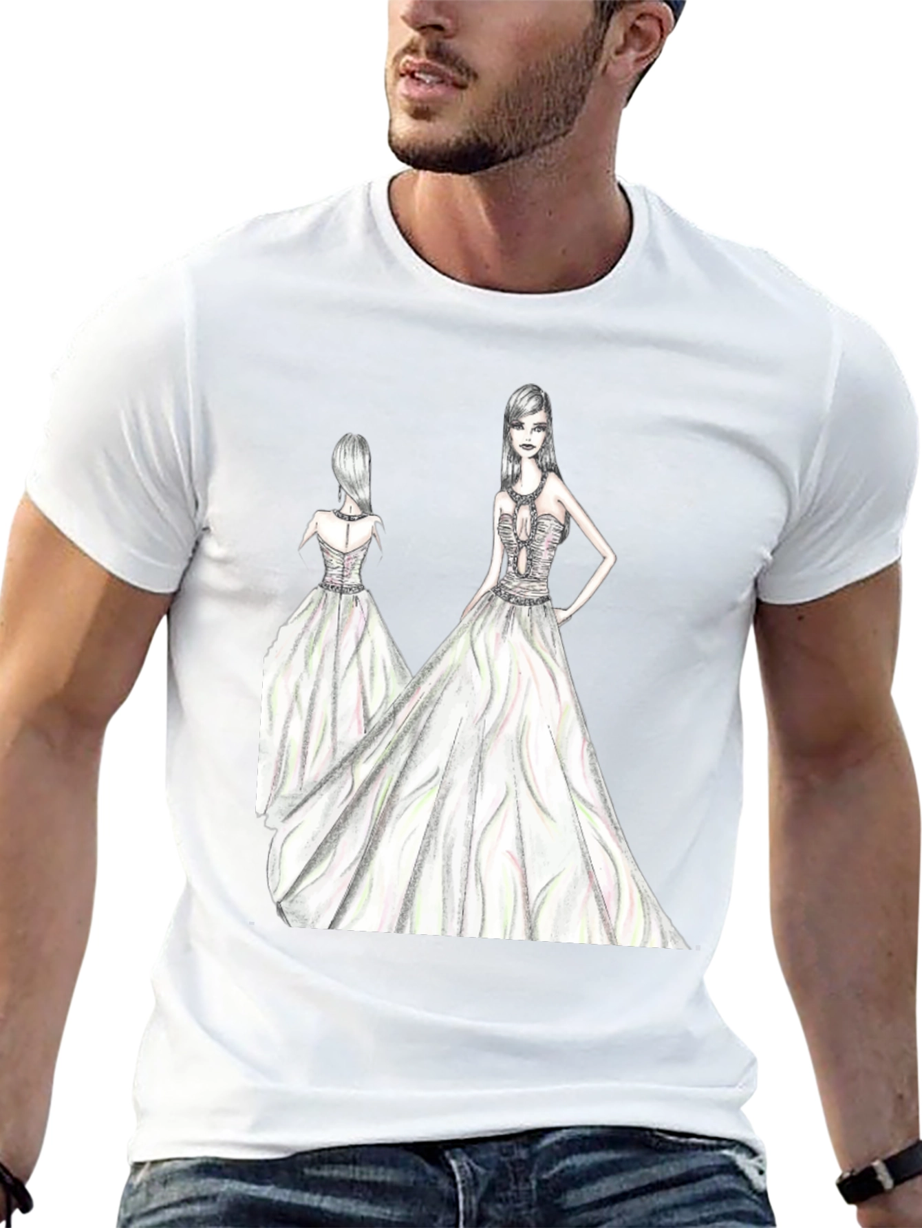 Elegant Womens Fashion Sketch Black T-Shirt