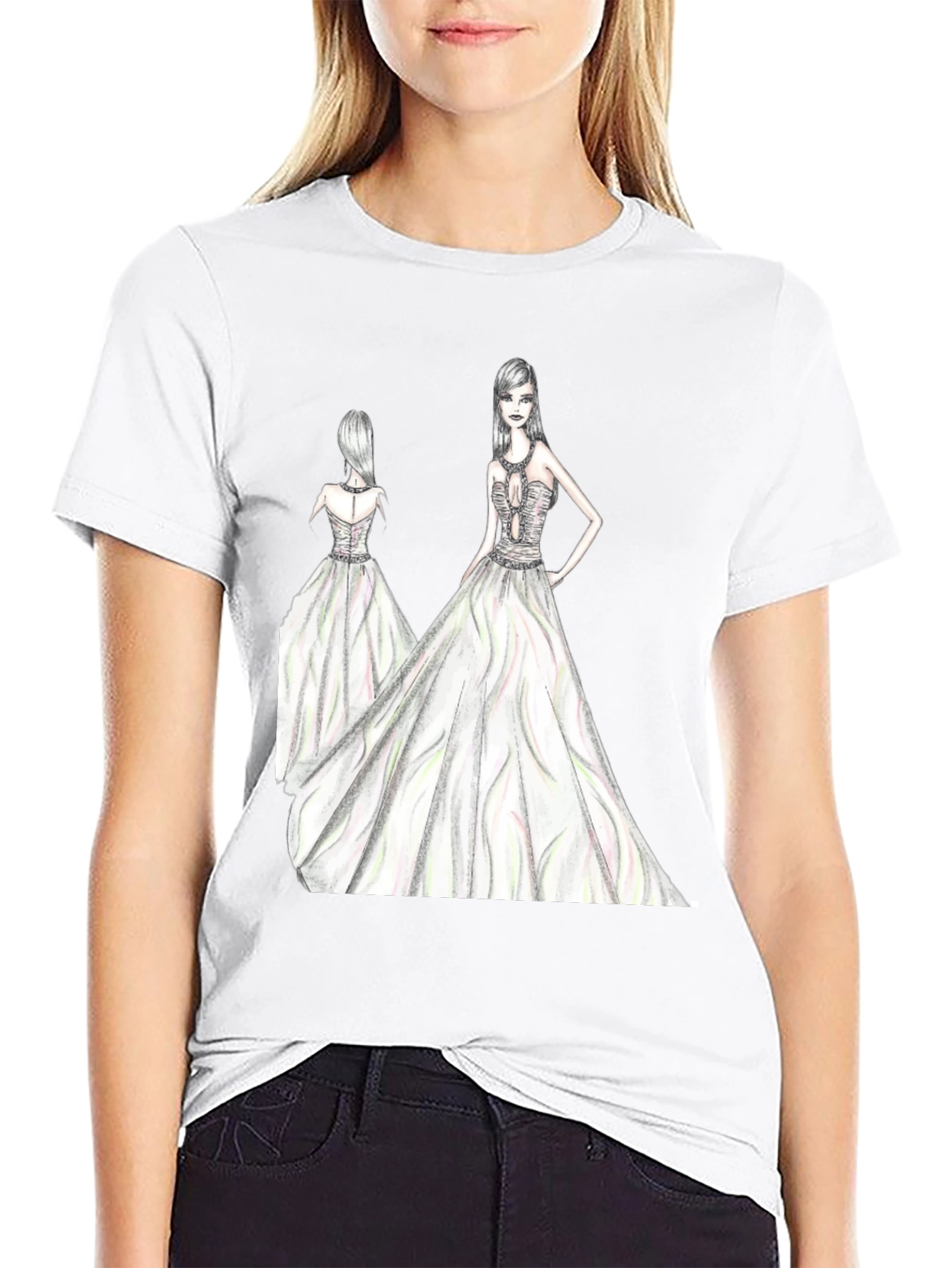 Elegant Womens Fashion Sketch Black T-Shirt