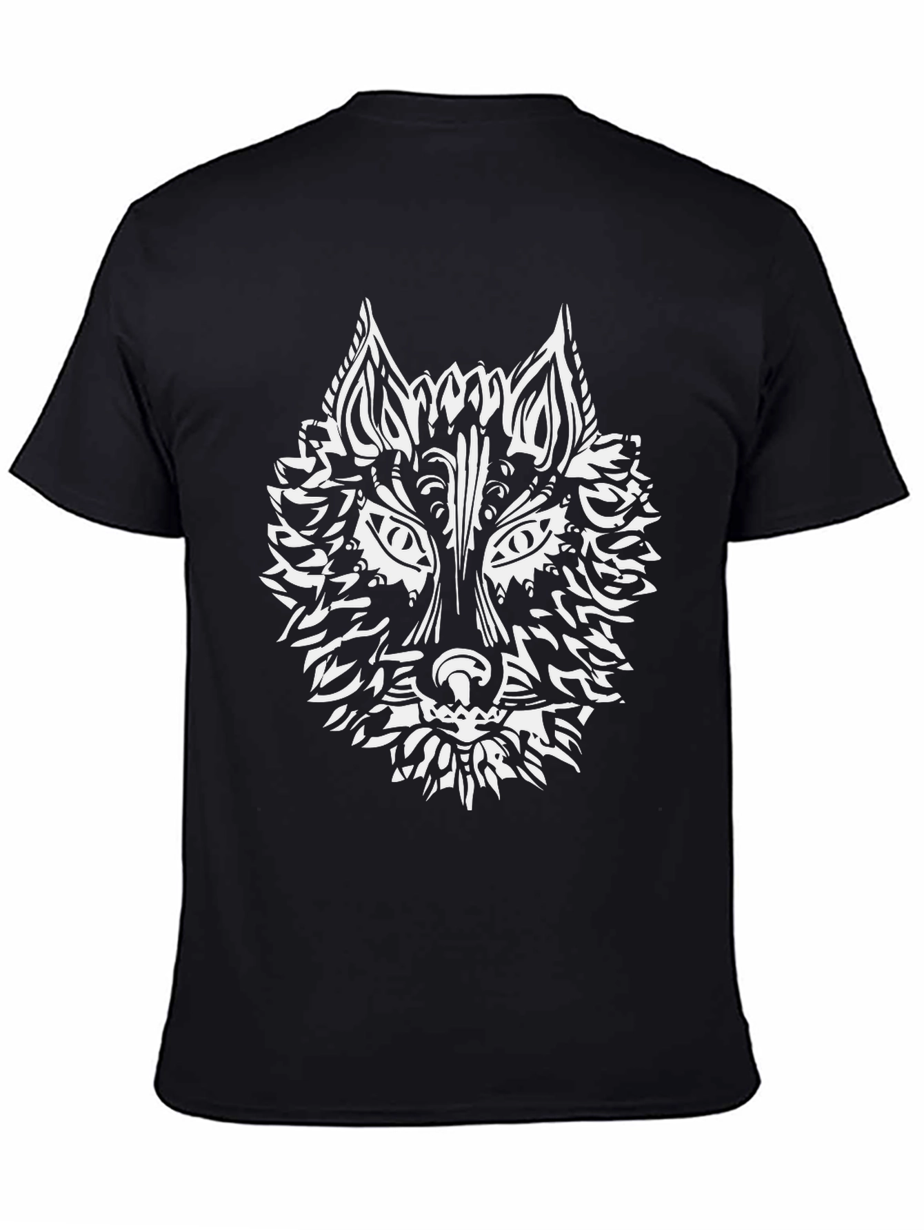 Tribal Wolf Graphic Tee - Black Cotton T-Shirt
